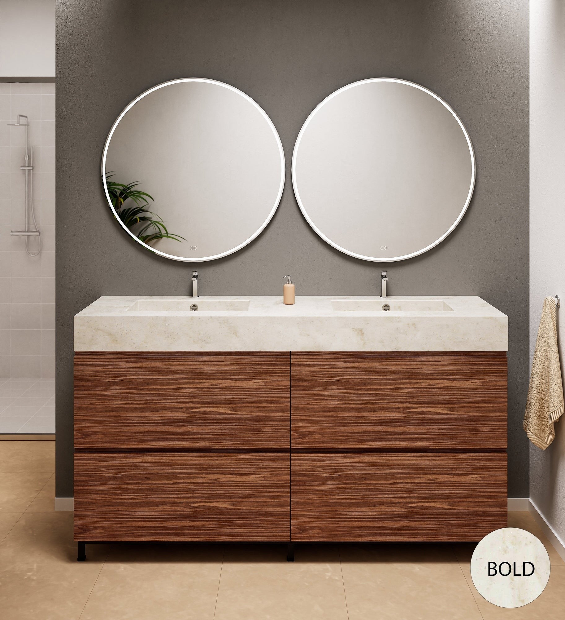 Aurora – Double Corian® Basin Unit with 4 Drawers and Feet-Standing Vanity - ROVALUX