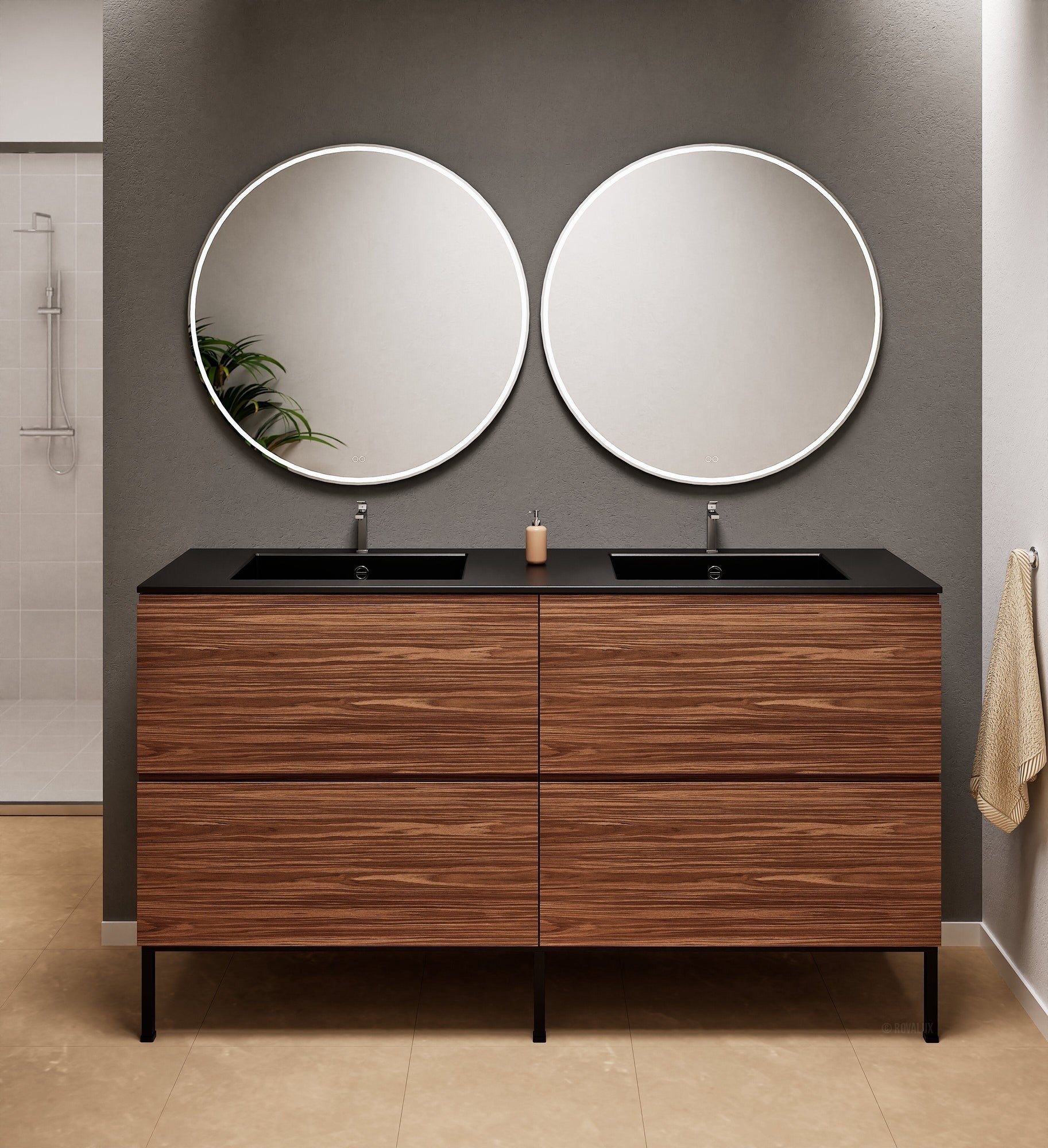 Aurora – Double Corian® Basin Unit with 4 Drawers and Feet-Standing Vanity - ROVALUX