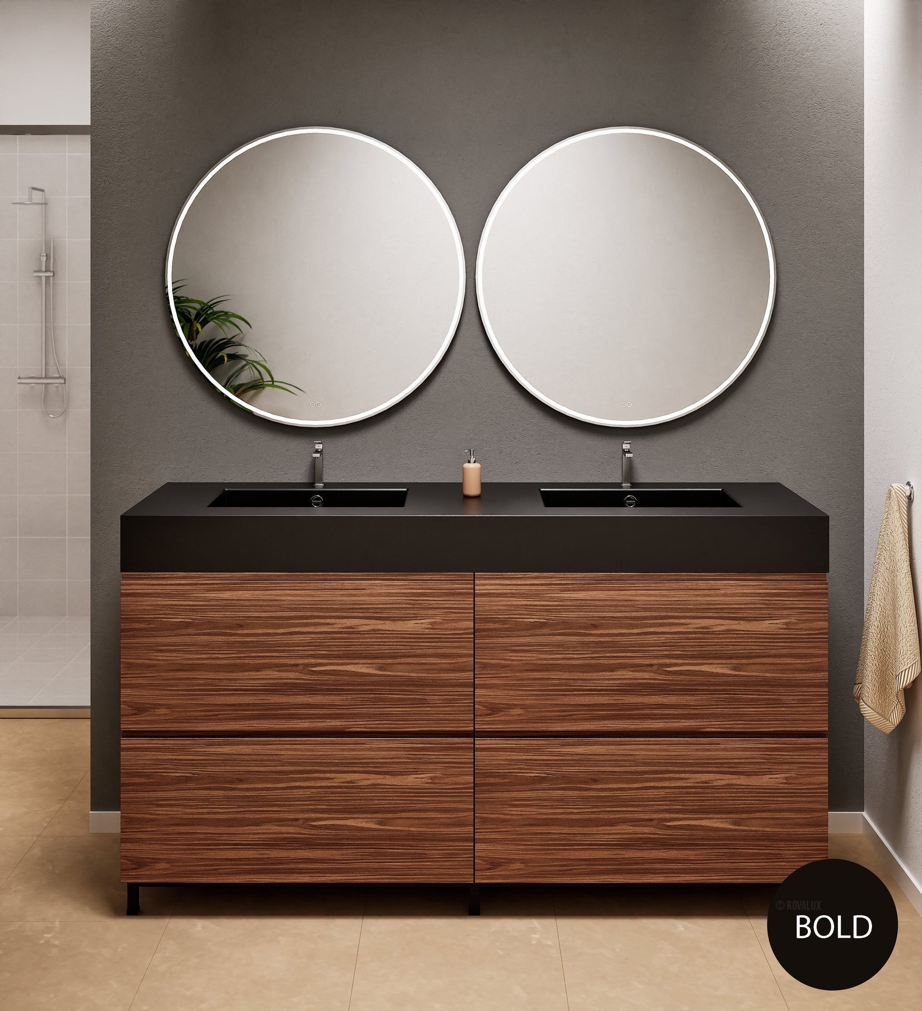 Aurora – Double Corian® Basin Unit with 4 Drawers and Feet-Standing Vanity - ROVALUX