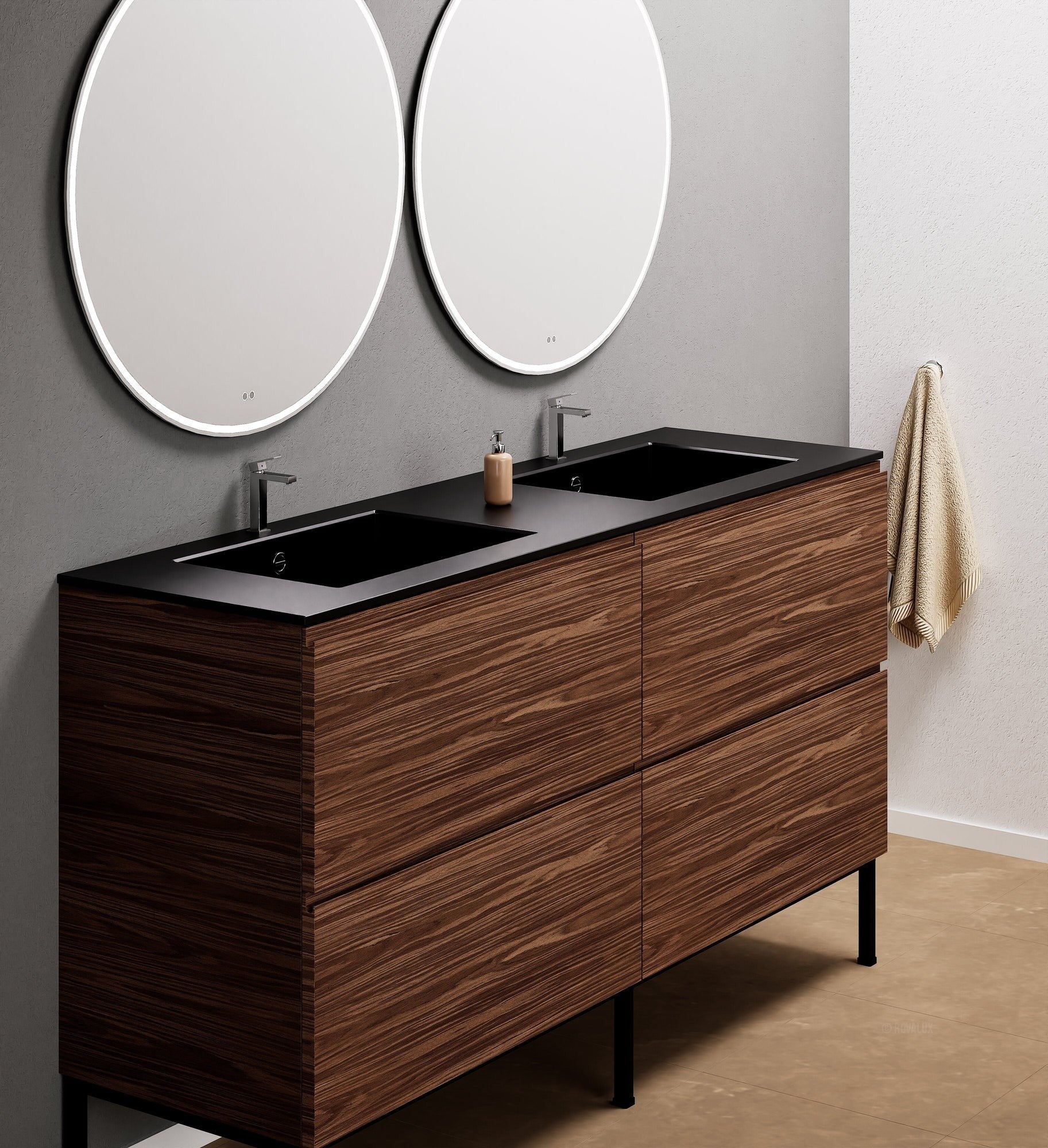 Aurora – Double Corian® Basin Unit with 4 Drawers and Feet-Standing Vanity - ROVALUX
