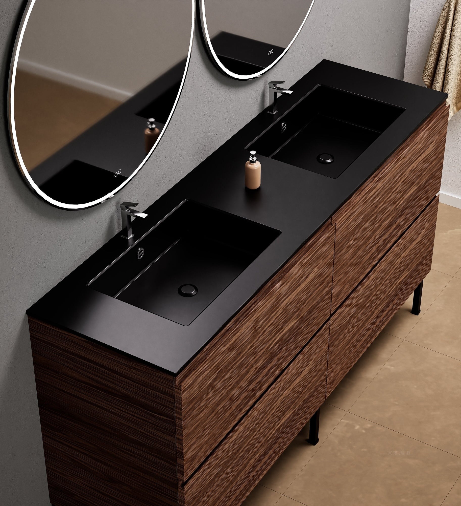 Aurora – Double Corian® Basin Unit with 4 Drawers and Feet-Standing Vanity - ROVALUX