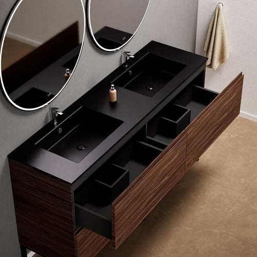 Aurora – Double Corian® Basin Unit with 4 Drawers and Feet-Standing Vanity - ROVALUX