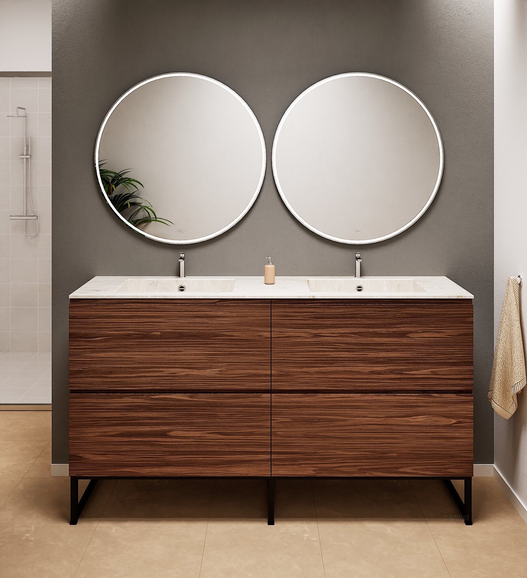 Aurora – Double Corian® Basin Unit with 4 Drawers and Feet-Standing Vanity - ROVALUX