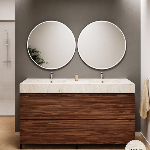 Aurora – Double Corian® Basin Unit with 4 Drawers and Feet-Standing Vanity - ROVALUX