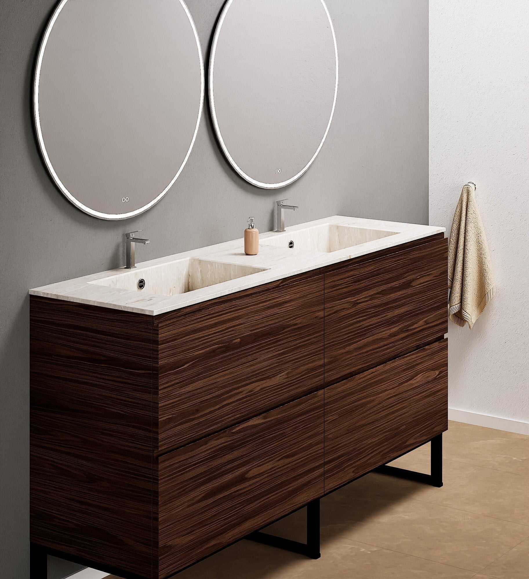 Aurora – Double Corian® Basin Unit with 4 Drawers and Feet-Standing Vanity - ROVALUX