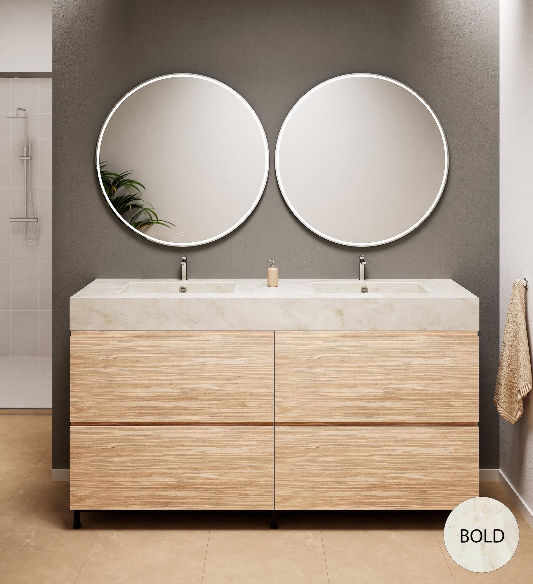 Aurora – Double Corian® Basin Unit with 4 Drawers and Feet-Standing Vanity - ROVALUX