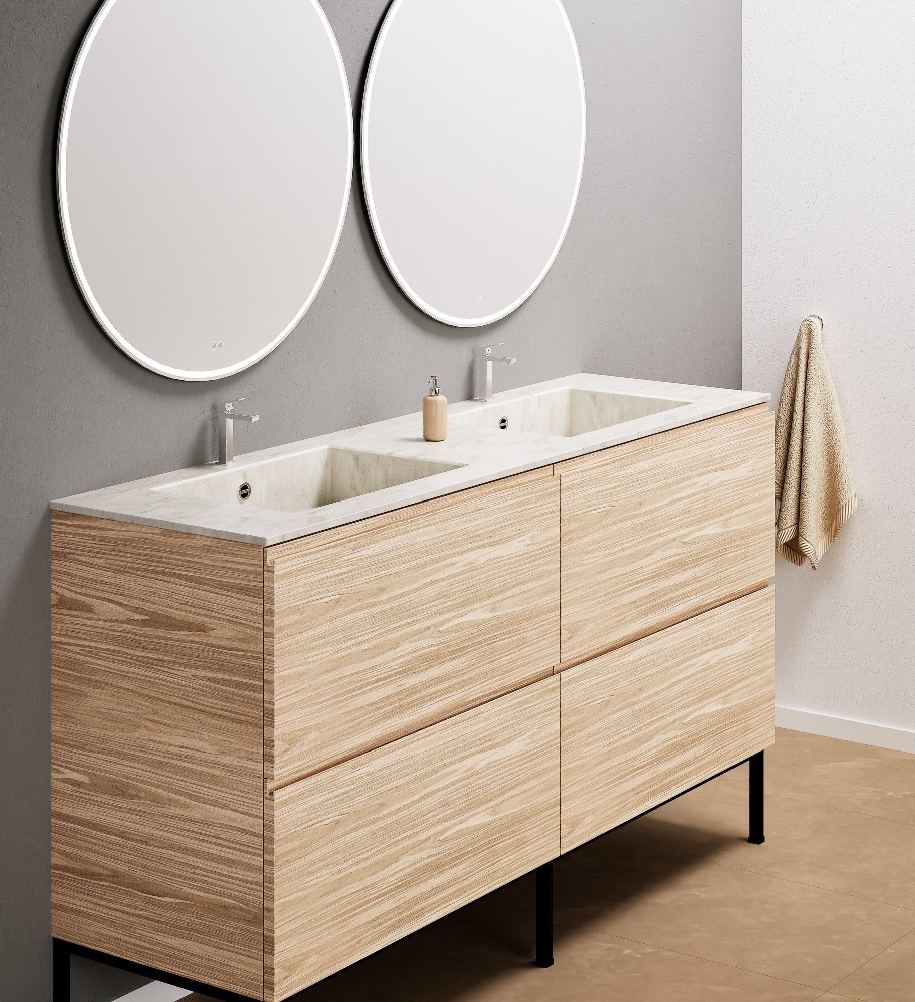 Aurora – Double Corian® Basin Unit with 4 Drawers and Feet-Standing Vanity - ROVALUX