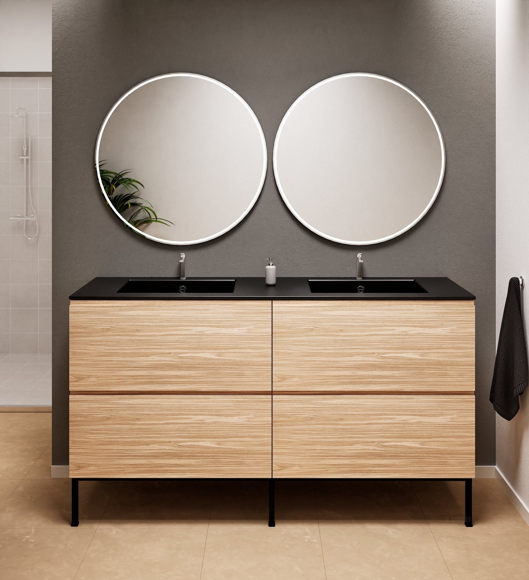 Aurora – Double Corian® Basin Unit with 4 Drawers and Feet-Standing Vanity - ROVALUX