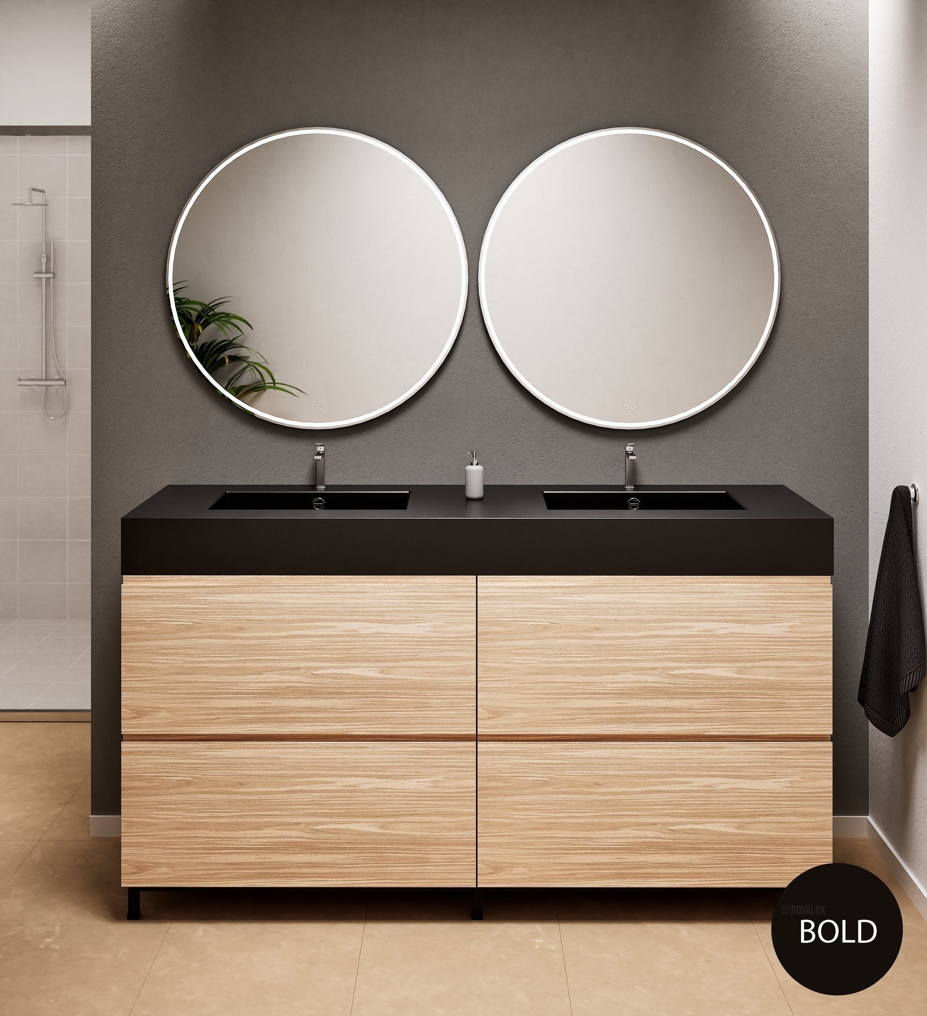 Aurora – Double Corian® Basin Unit with 4 Drawers and Feet-Standing Vanity - ROVALUX