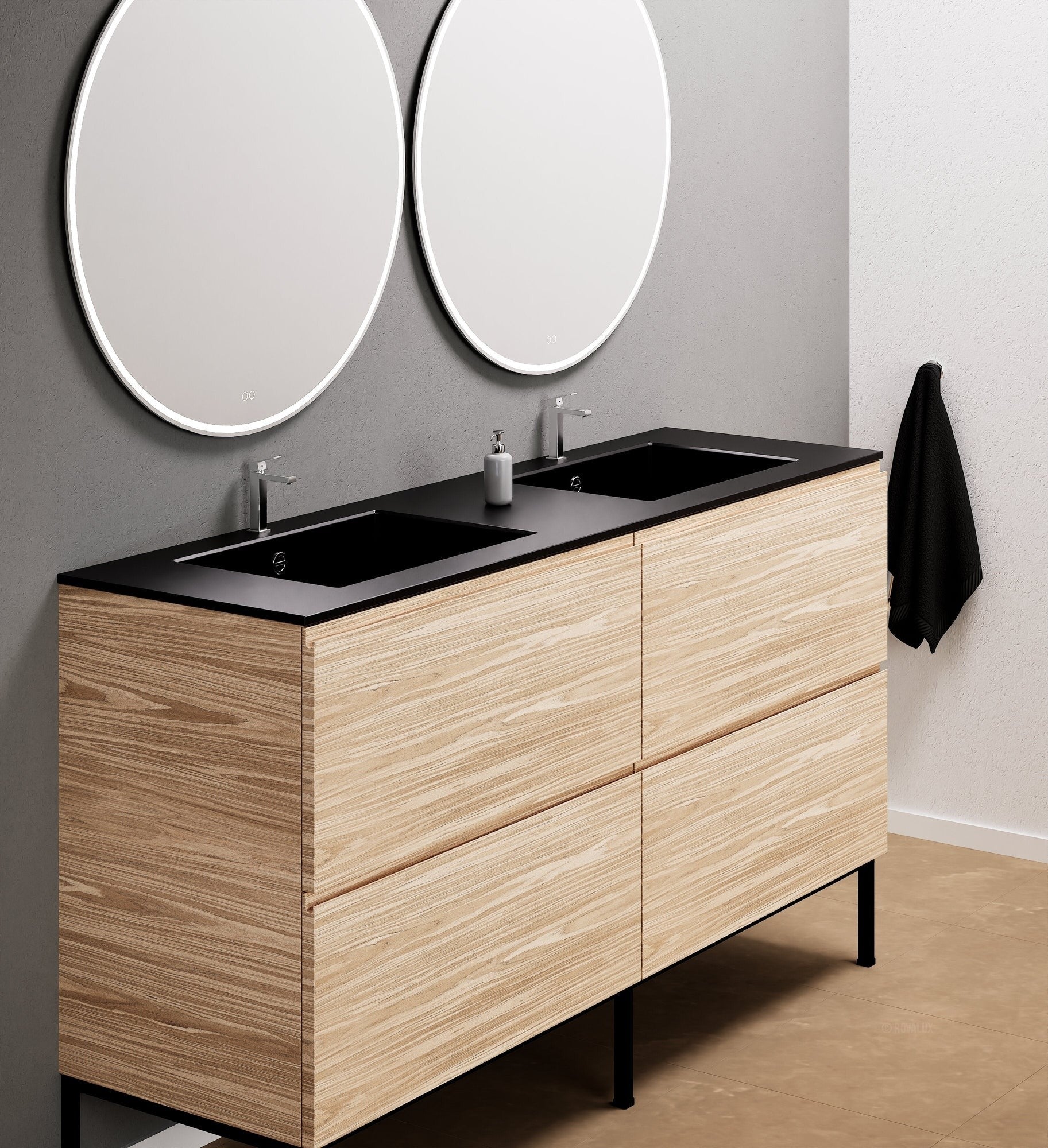 Aurora – Double Corian® Basin Unit with 4 Drawers and Feet-Standing Vanity - ROVALUX
