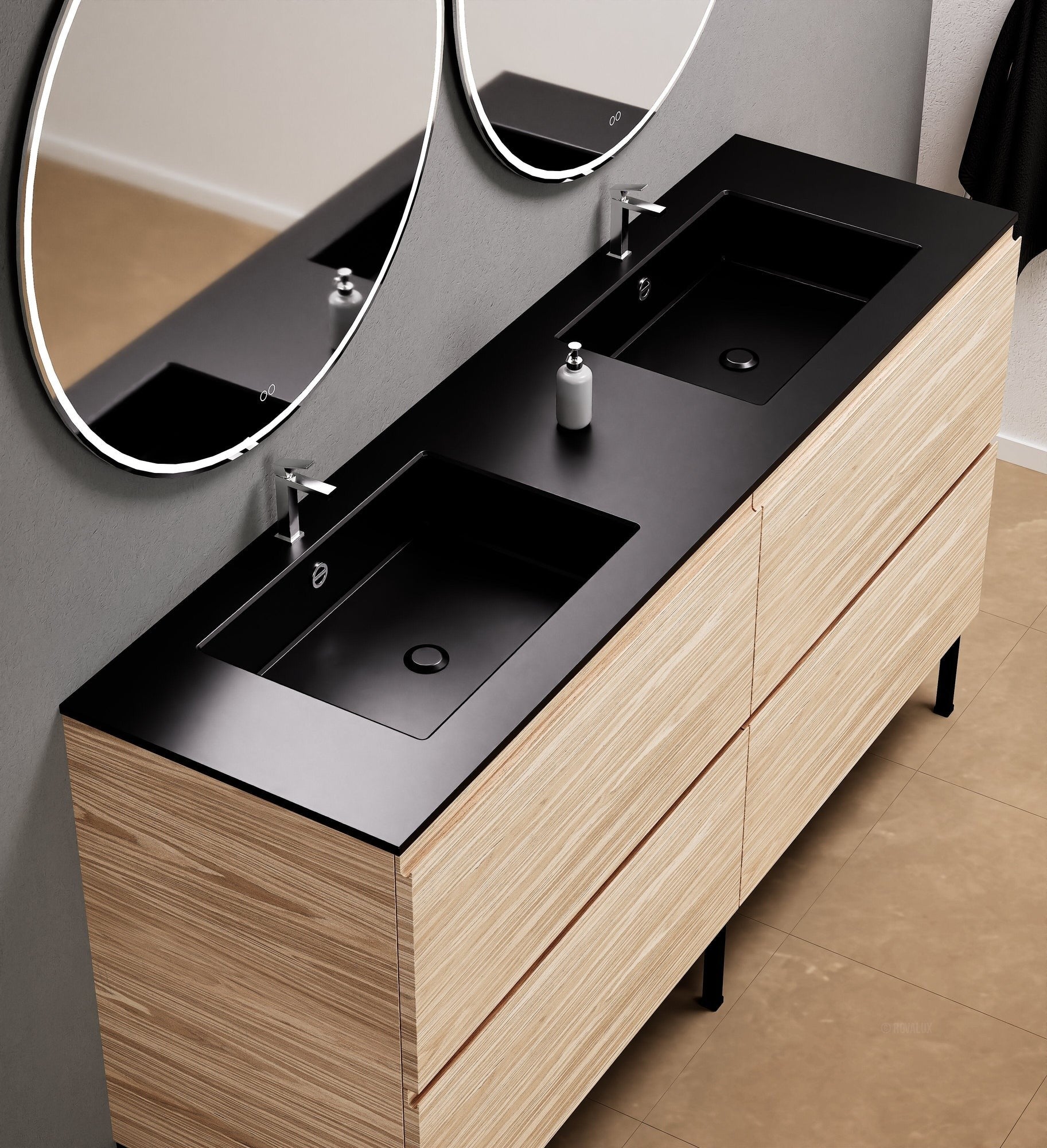 Aurora – Double Corian® Basin Unit with 4 Drawers and Feet-Standing Vanity - ROVALUX