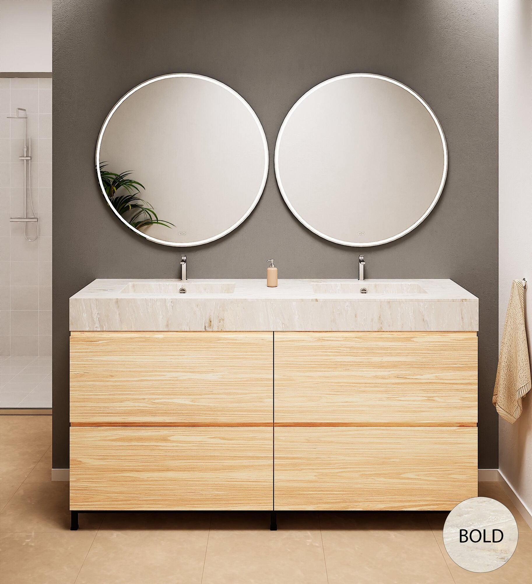 Aurora – Double Corian® Basin Unit with 4 Drawers and Feet-Standing Vanity - ROVALUX