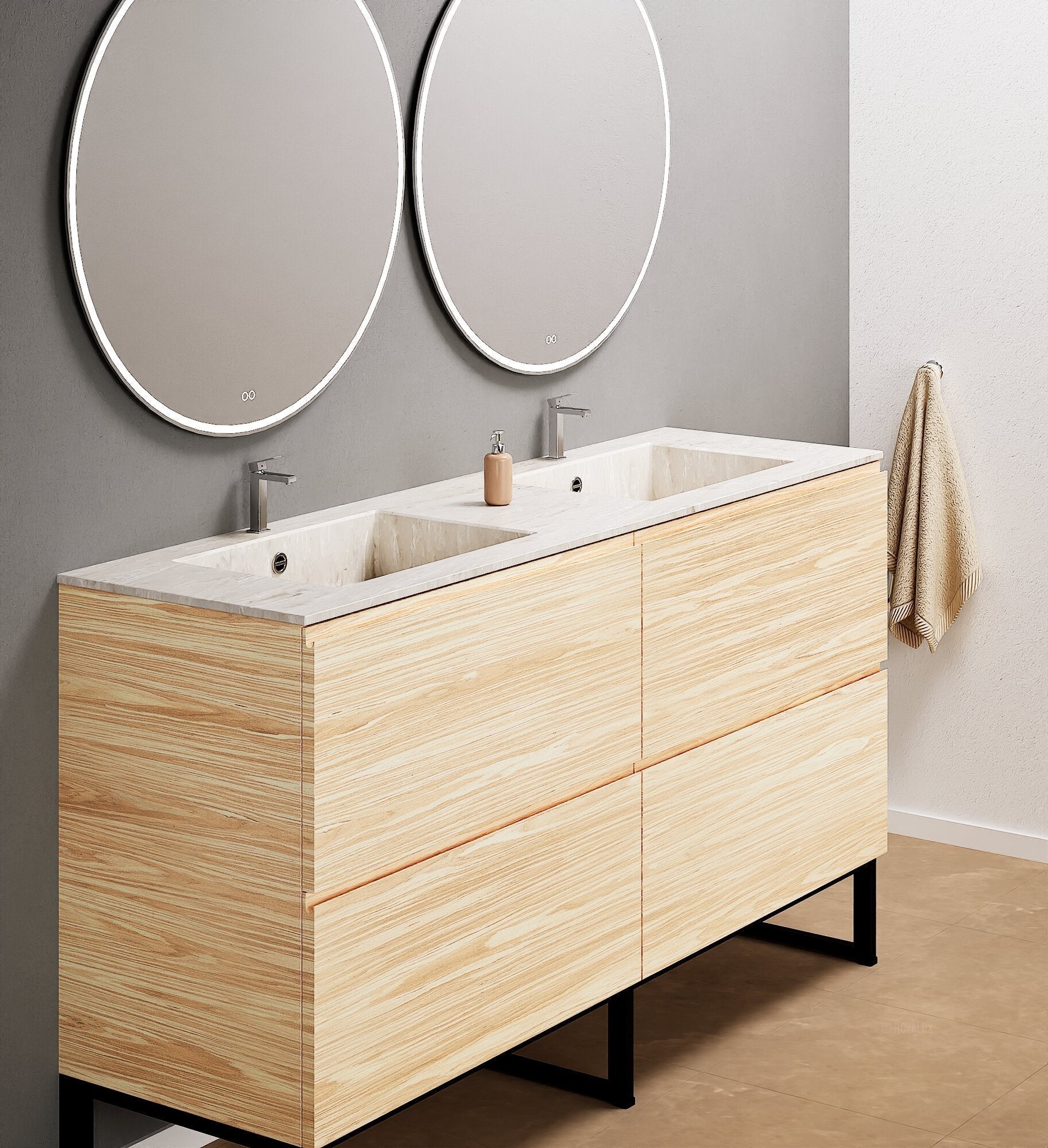 Aurora – Double Corian® Basin Unit with 4 Drawers and Feet-Standing Vanity - ROVALUX