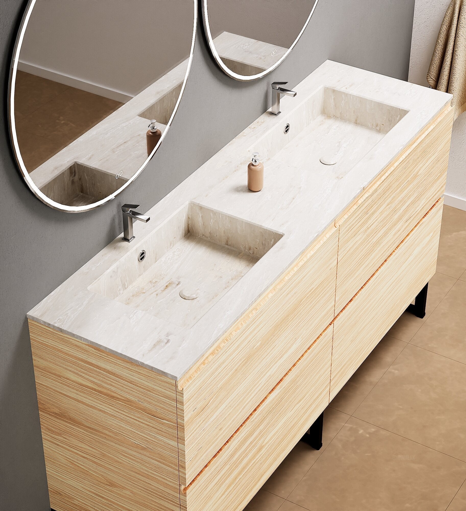 Aurora – Double Corian® Basin Unit with 4 Drawers and Feet-Standing Vanity - ROVALUX
