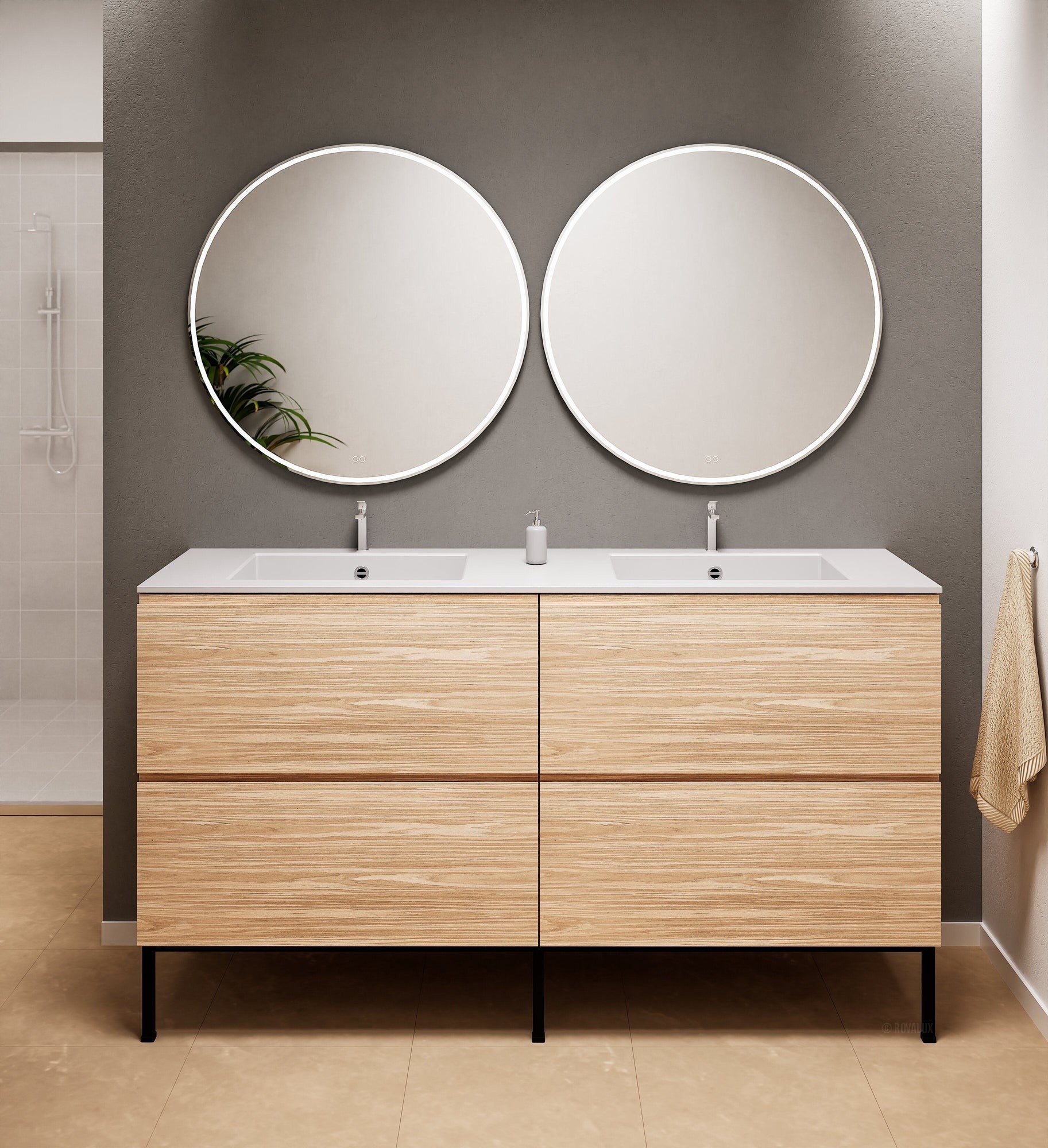 Aurora – Double Corian® Basin Unit with 4 Drawers and Feet-Standing Vanity - ROVALUX