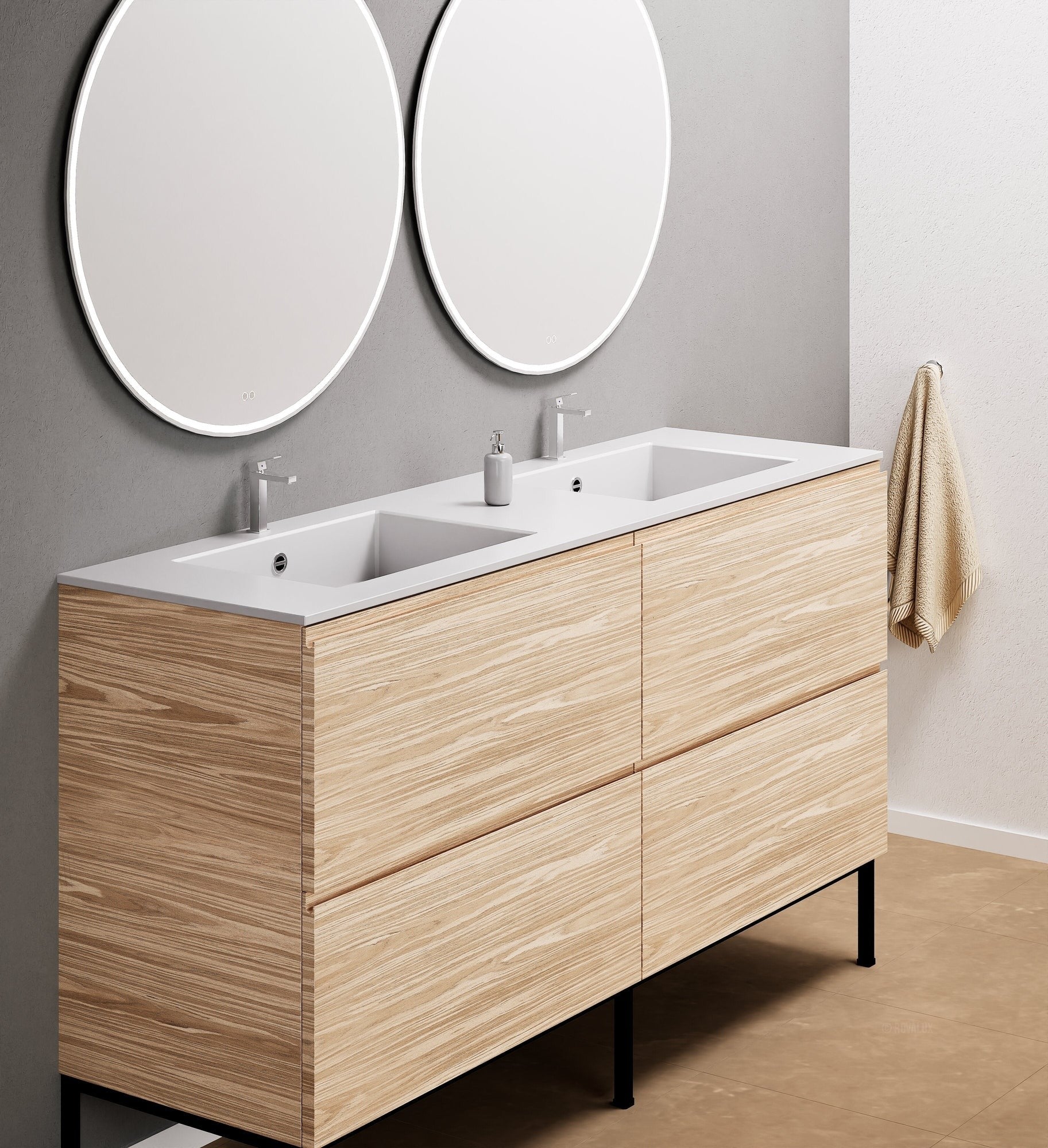 Aurora – Double Corian® Basin Unit with 4 Drawers and Feet-Standing Vanity - ROVALUX