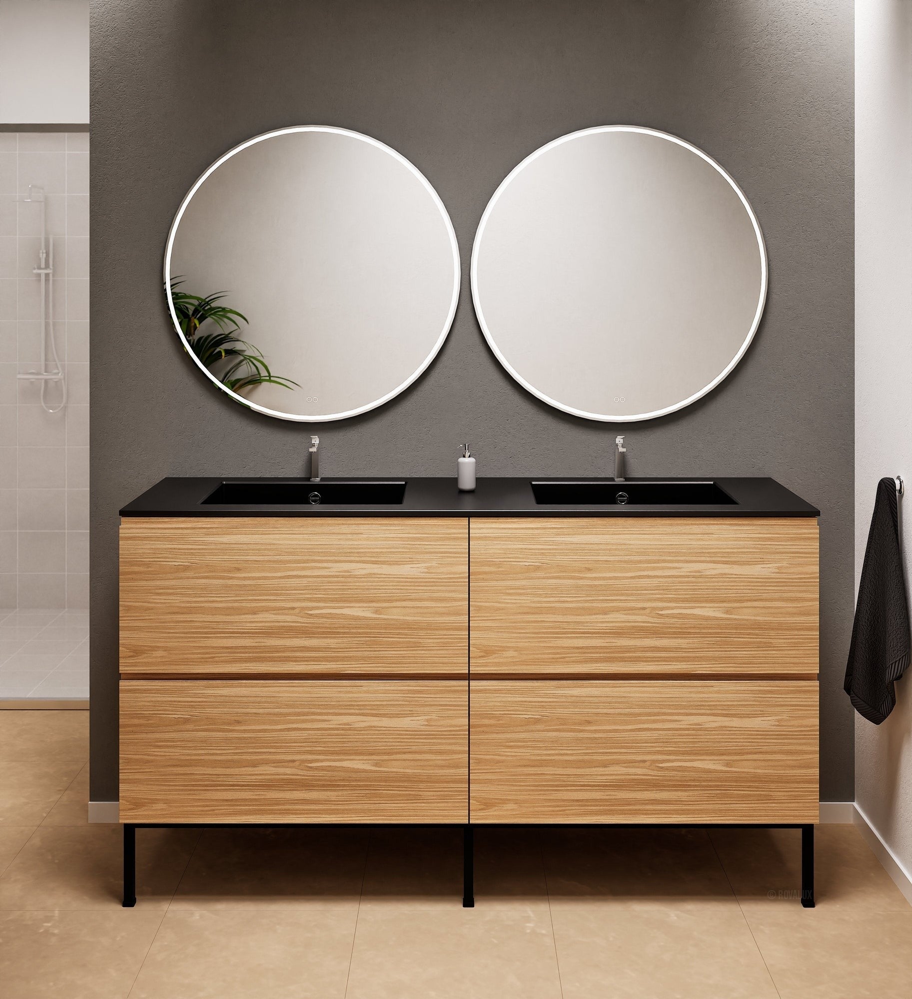 Aurora – Double Corian® Basin Unit with 4 Drawers and Feet-Standing Vanity - ROVALUX