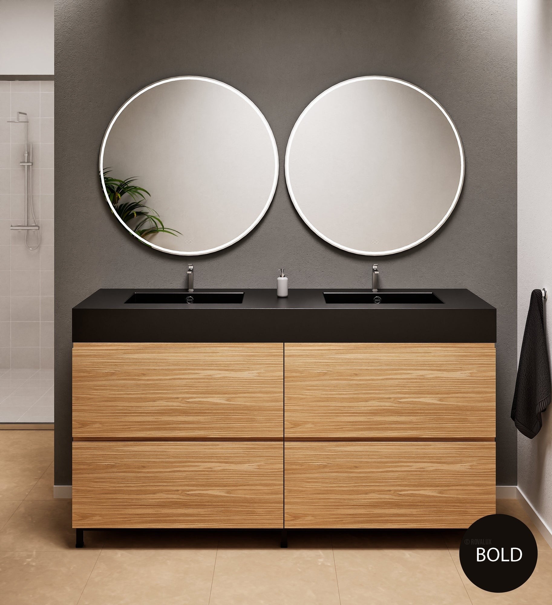 Aurora – Double Corian® Basin Unit with 4 Drawers and Feet-Standing Vanity - ROVALUX