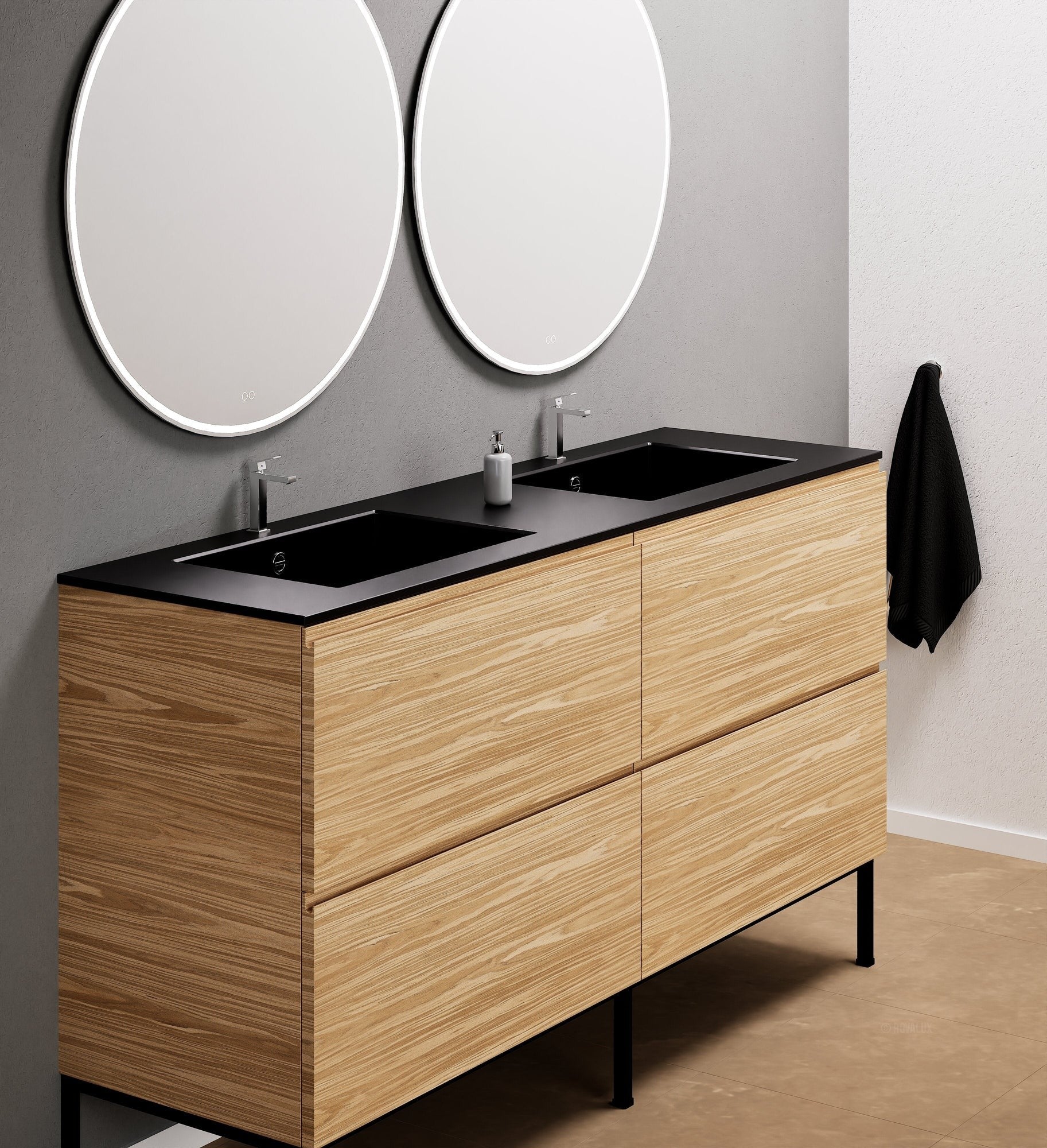 Aurora – Double Corian® Basin Unit with 4 Drawers and Feet-Standing Vanity - ROVALUX