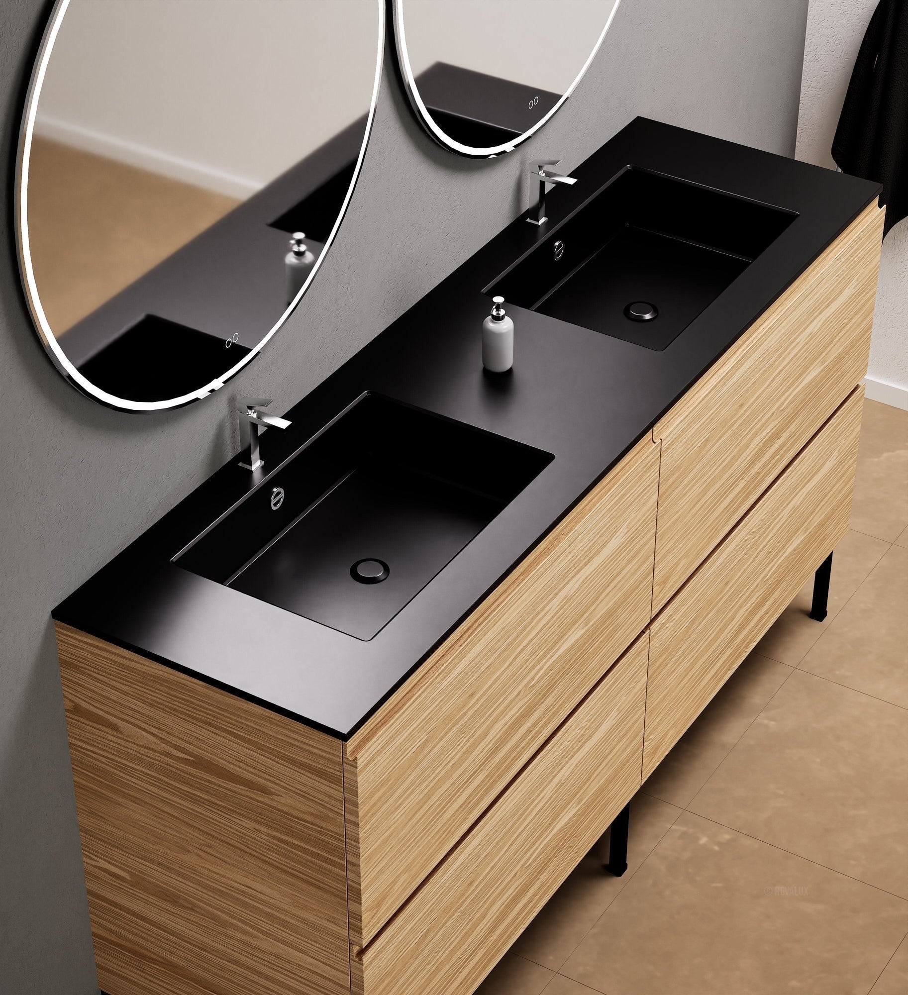 Aurora – Double Corian® Basin Unit with 4 Drawers and Feet-Standing Vanity - ROVALUX