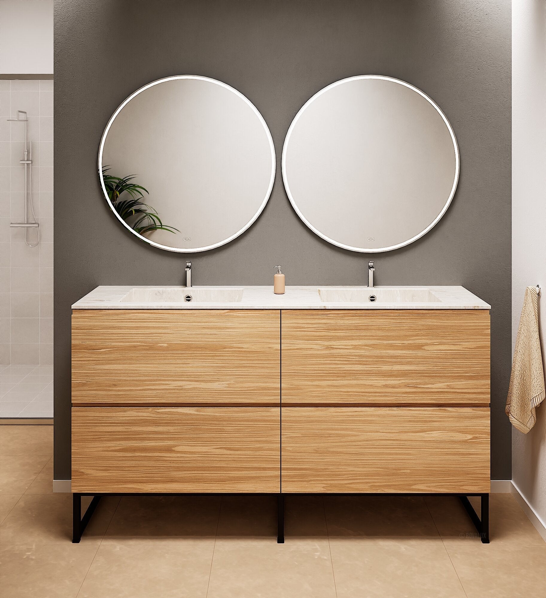 Aurora – Double Corian® Basin Unit with 4 Drawers and Feet-Standing Vanity - ROVALUX