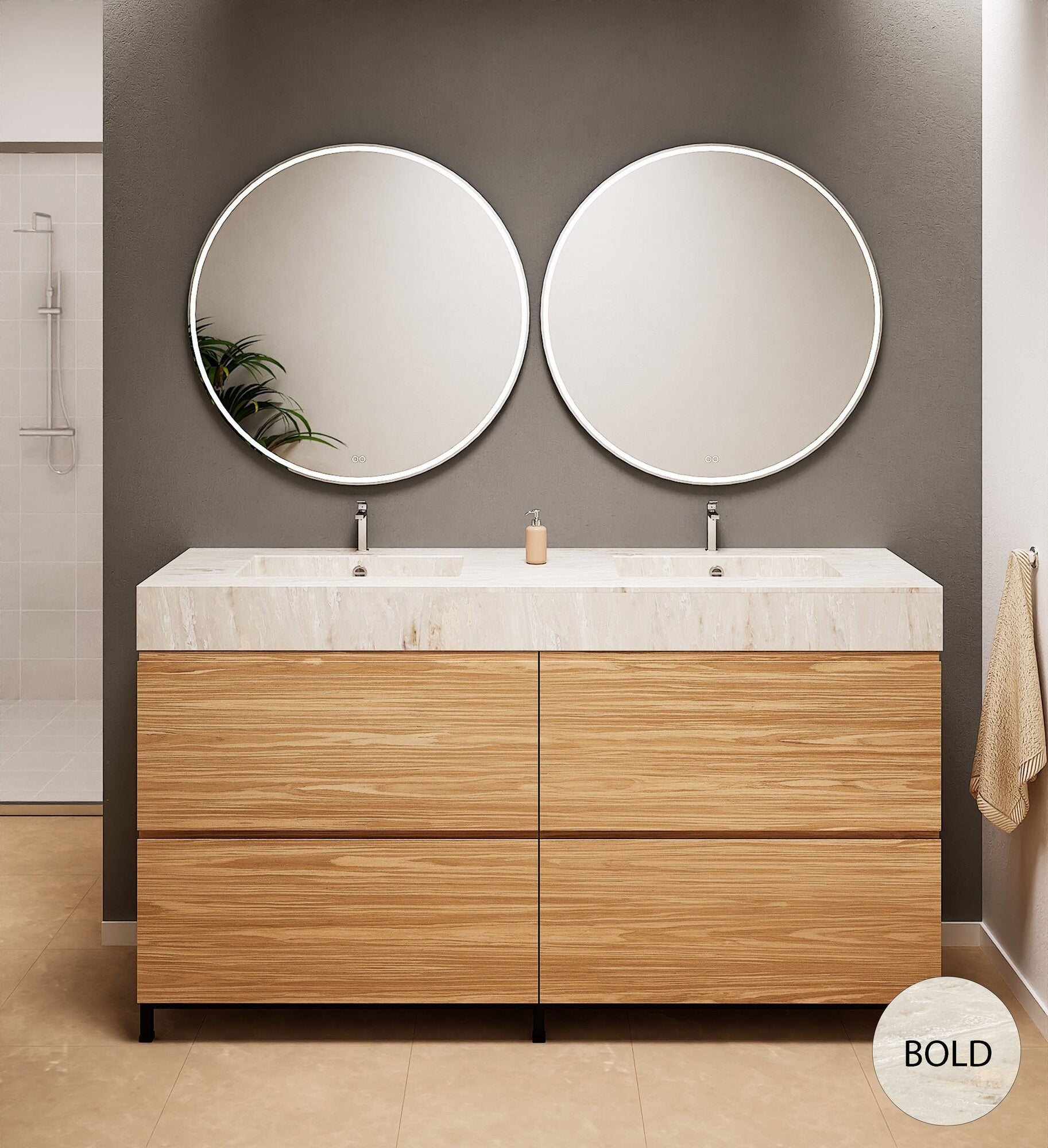 Aurora – Double Corian® Basin Unit with 4 Drawers and Feet-Standing Vanity - ROVALUX