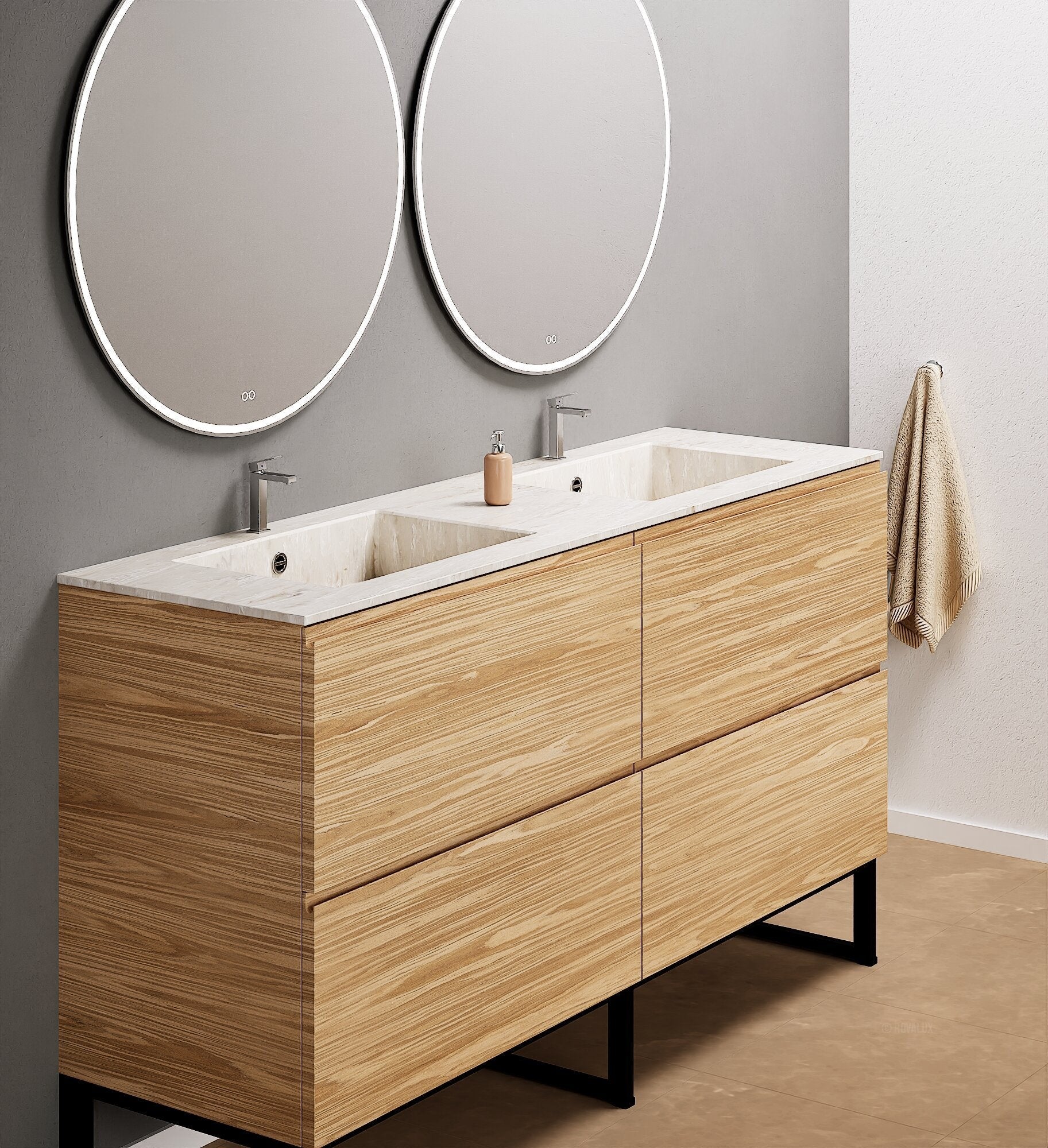 Aurora – Double Corian® Basin Unit with 4 Drawers and Feet-Standing Vanity - ROVALUX