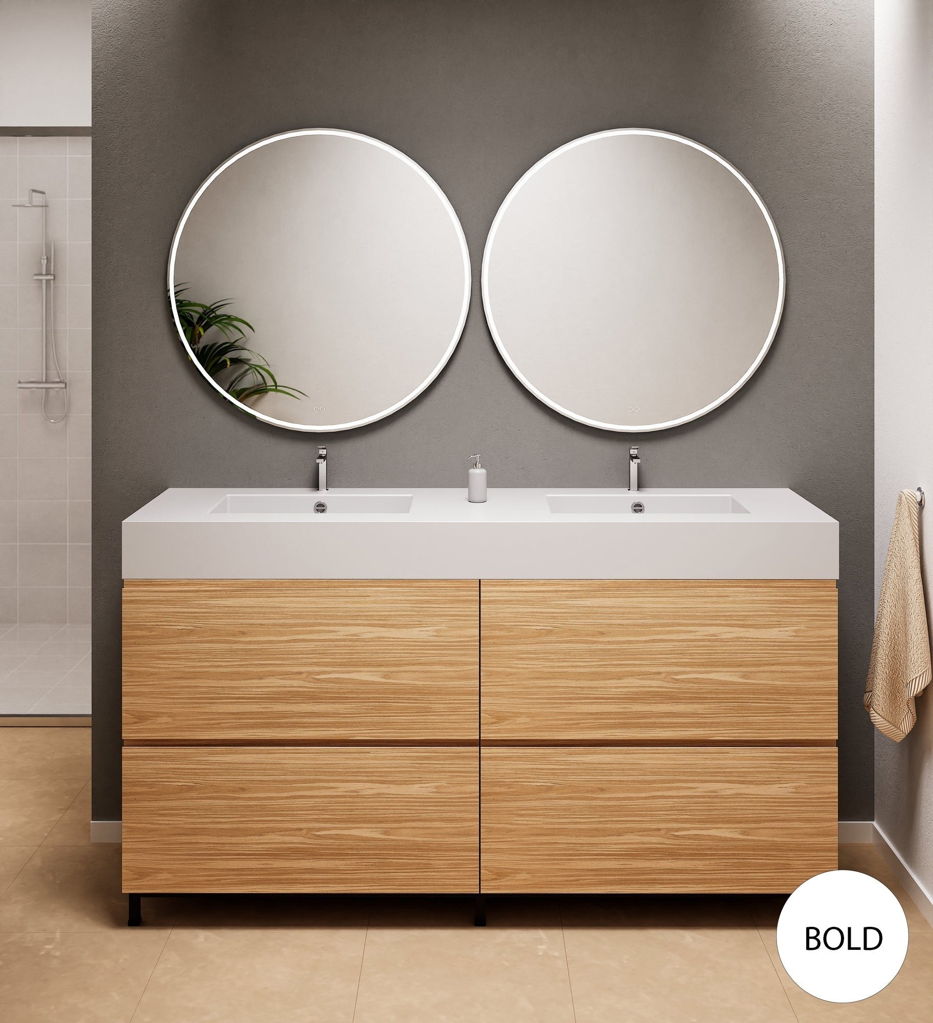 Aurora – Double Corian® Basin Unit with 4 Drawers and Feet-Standing Vanity - ROVALUX