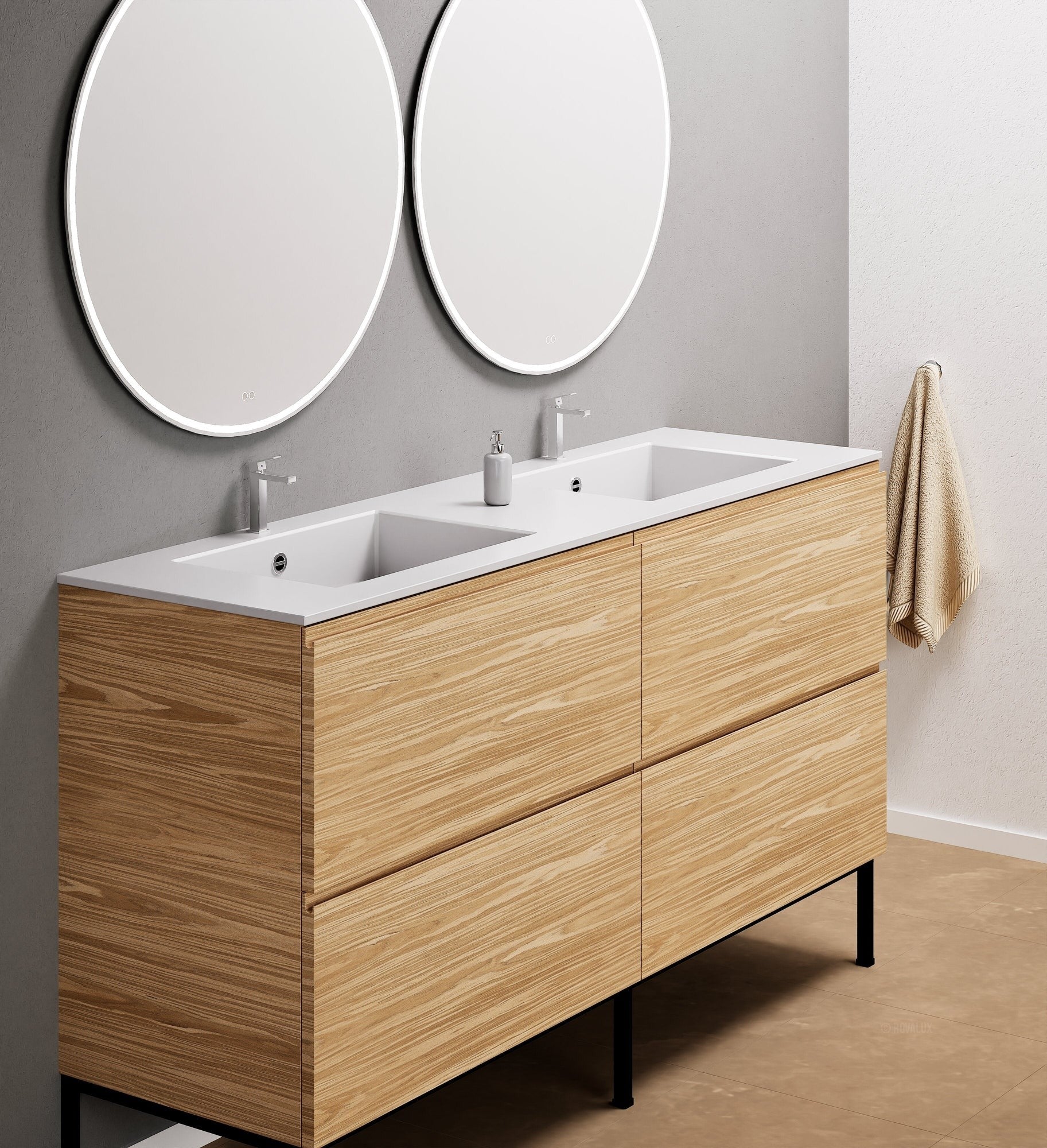Aurora – Double Corian® Basin Unit with 4 Drawers and Feet-Standing Vanity - ROVALUX