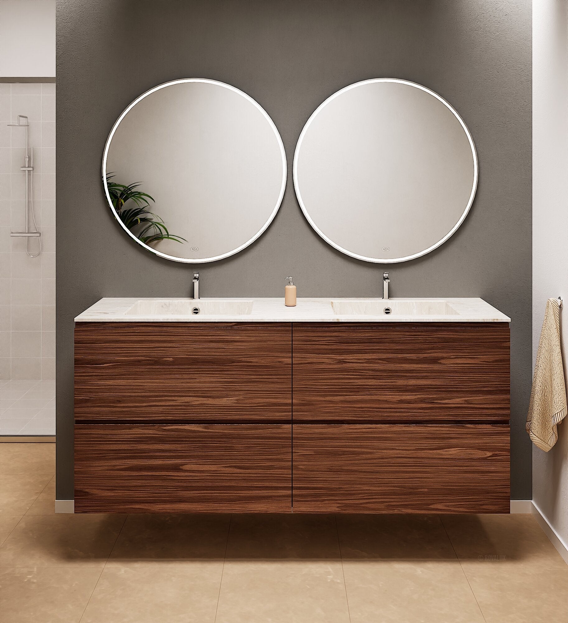 Aurora – Double Corian® Basin Unit with 4 Drawers - ROVALUX