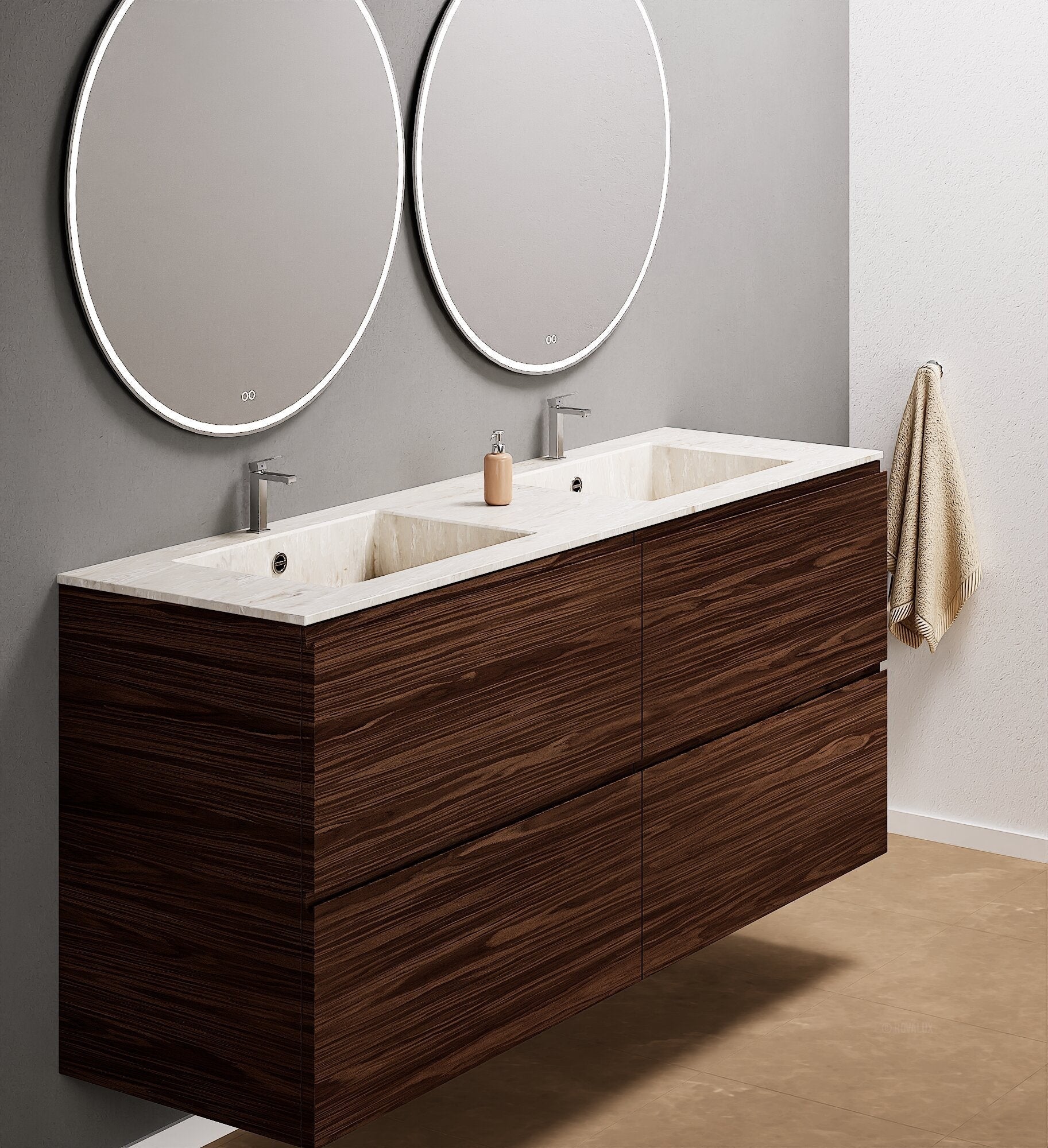Aurora – Double Corian® Basin Unit with 4 Drawers - ROVALUX