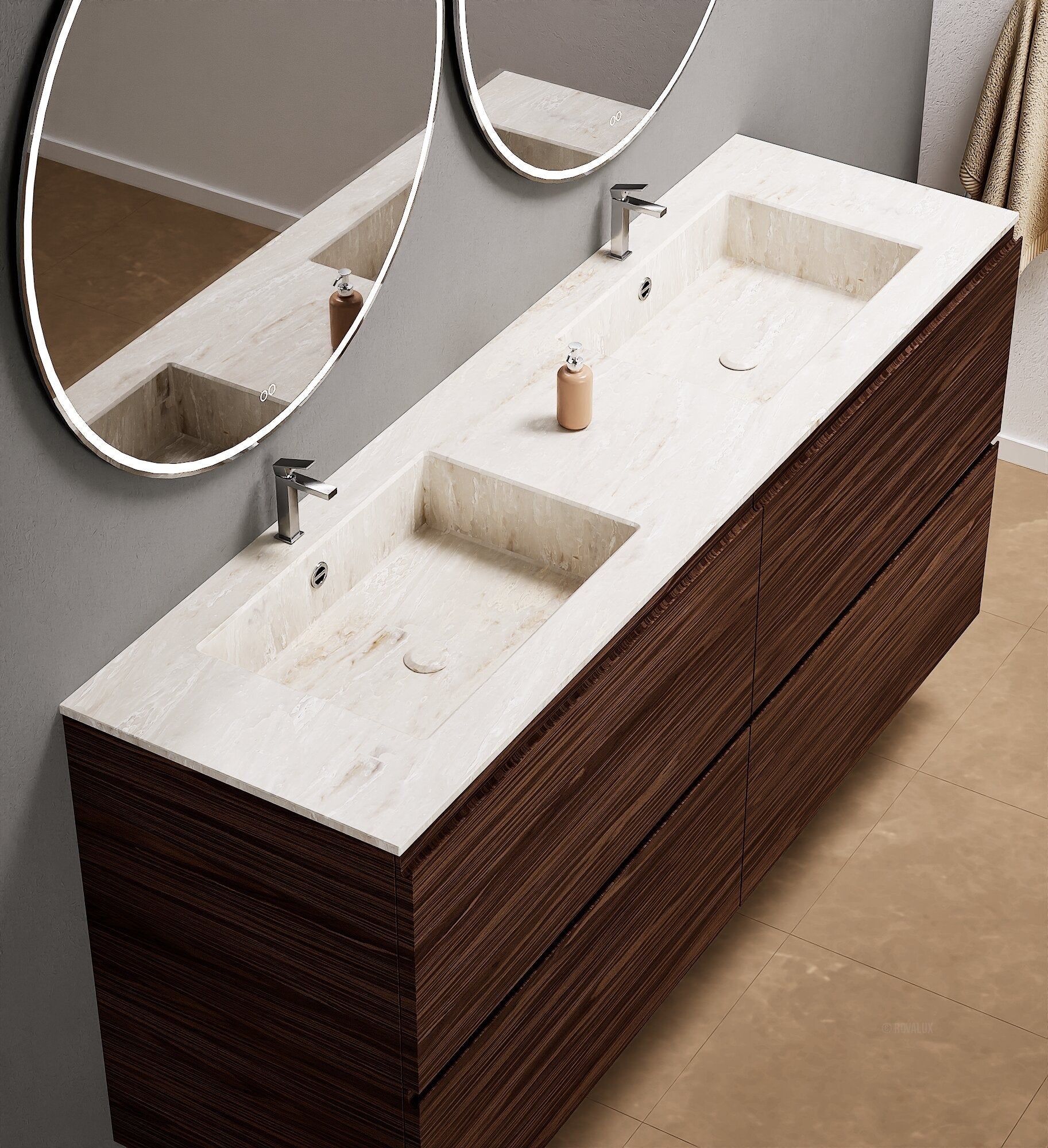 Aurora – Double Corian® Basin Unit with 4 Drawers - ROVALUX