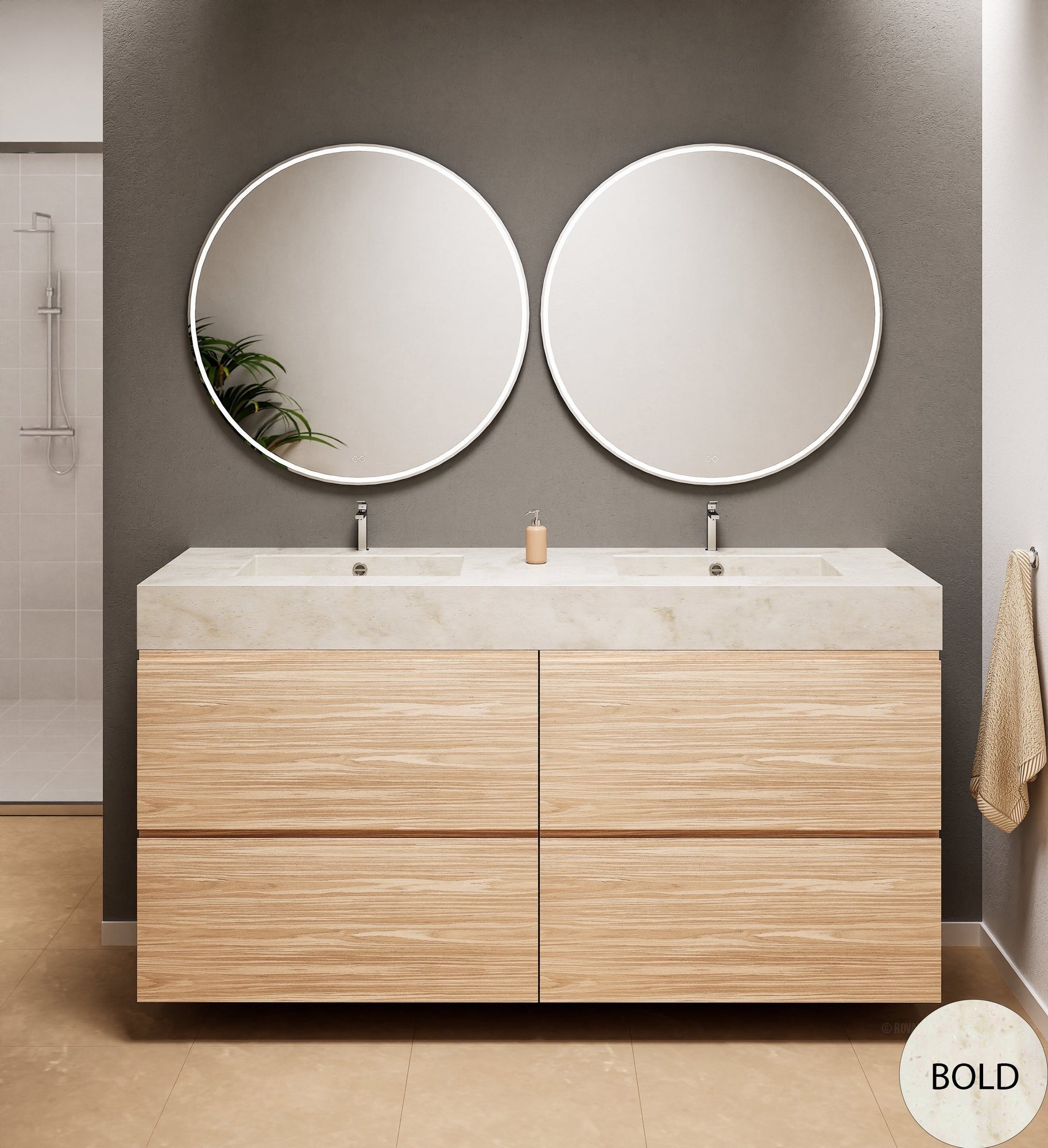 Aurora – Double Corian® Basin Unit with 4 Drawers - ROVALUX