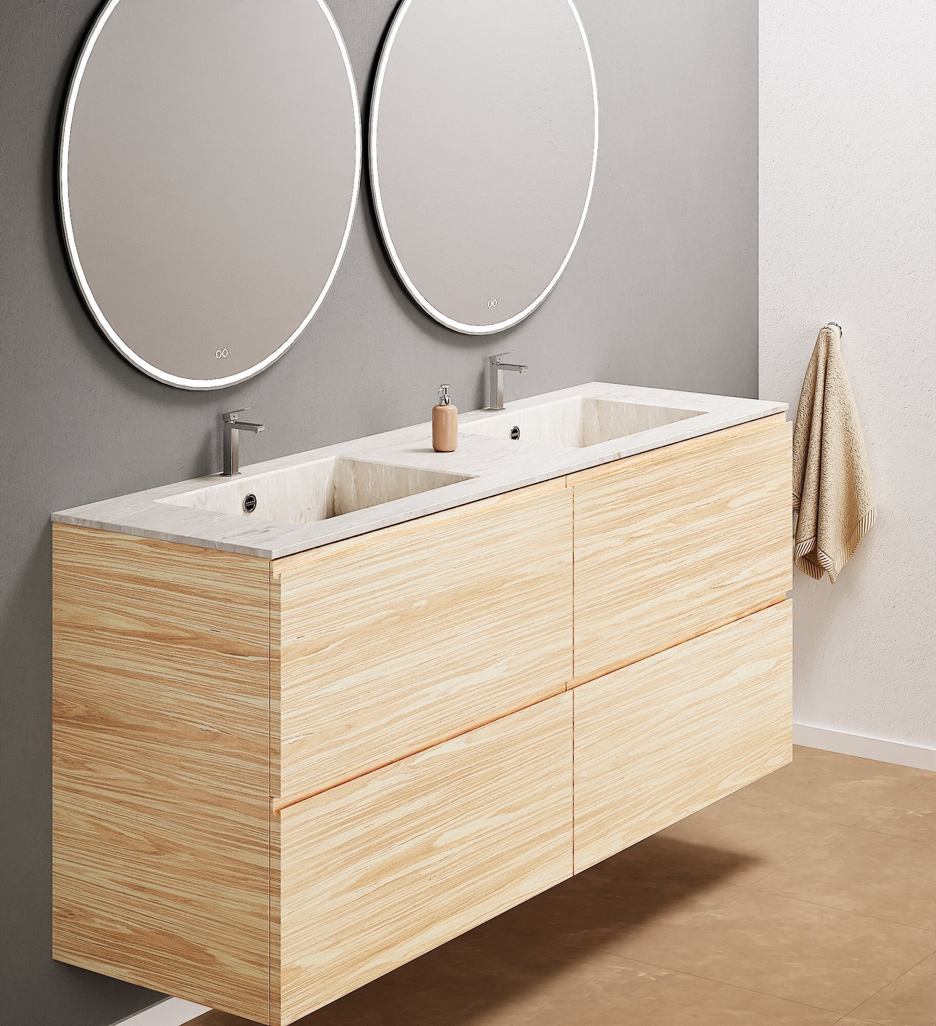 Aurora – Double Corian® Basin Unit with 4 Drawers - ROVALUX
