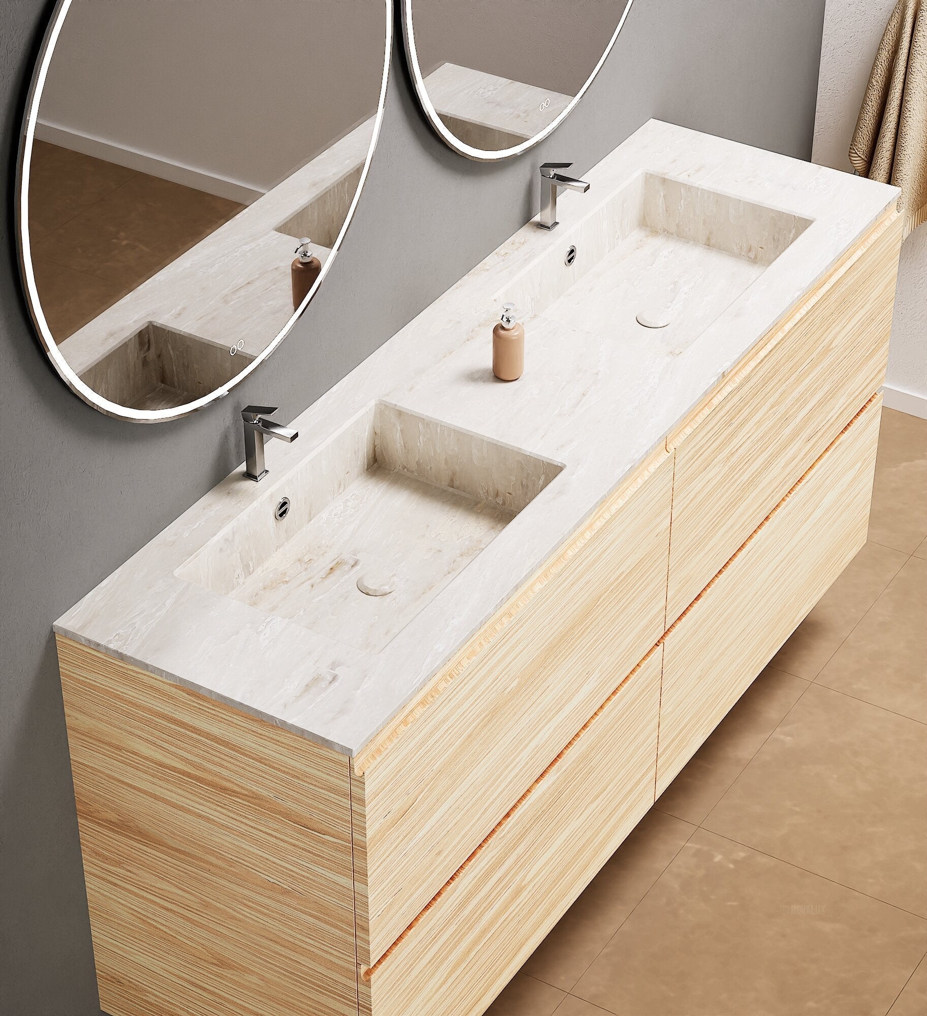 Aurora – Double Corian® Basin Unit with 4 Drawers - ROVALUX