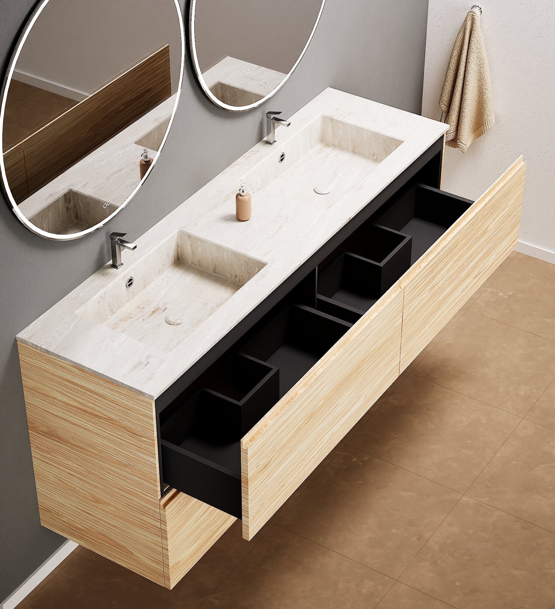 Aurora – Double Corian® Basin Unit with 4 Drawers - ROVALUX