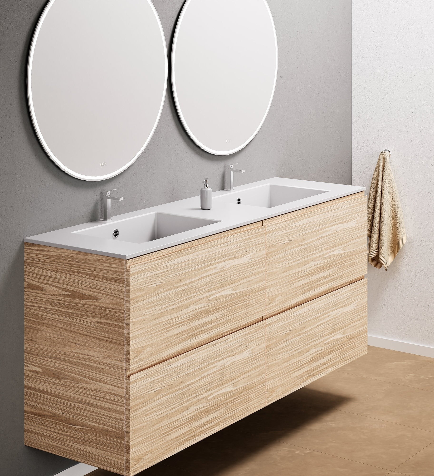 Aurora – Double Corian® Basin Unit with 4 Drawers - ROVALUX
