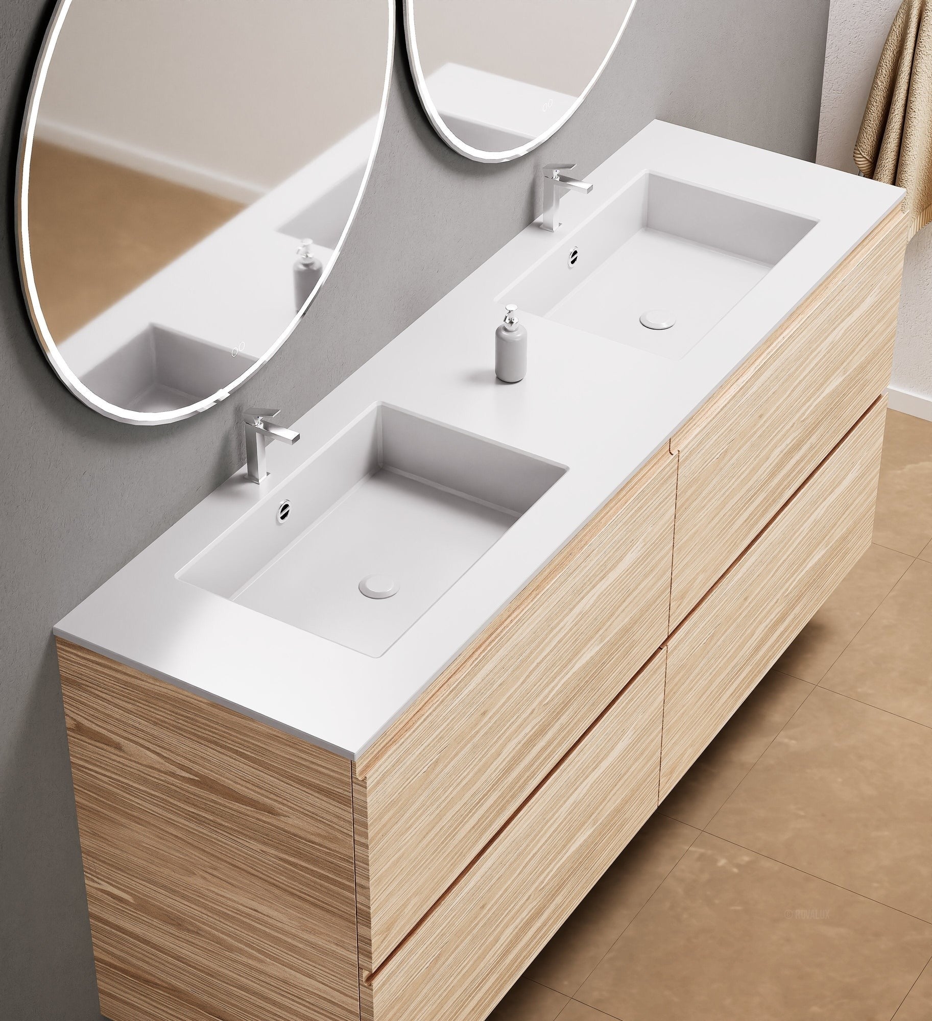 Aurora – Double Corian® Basin Unit with 4 Drawers - ROVALUX