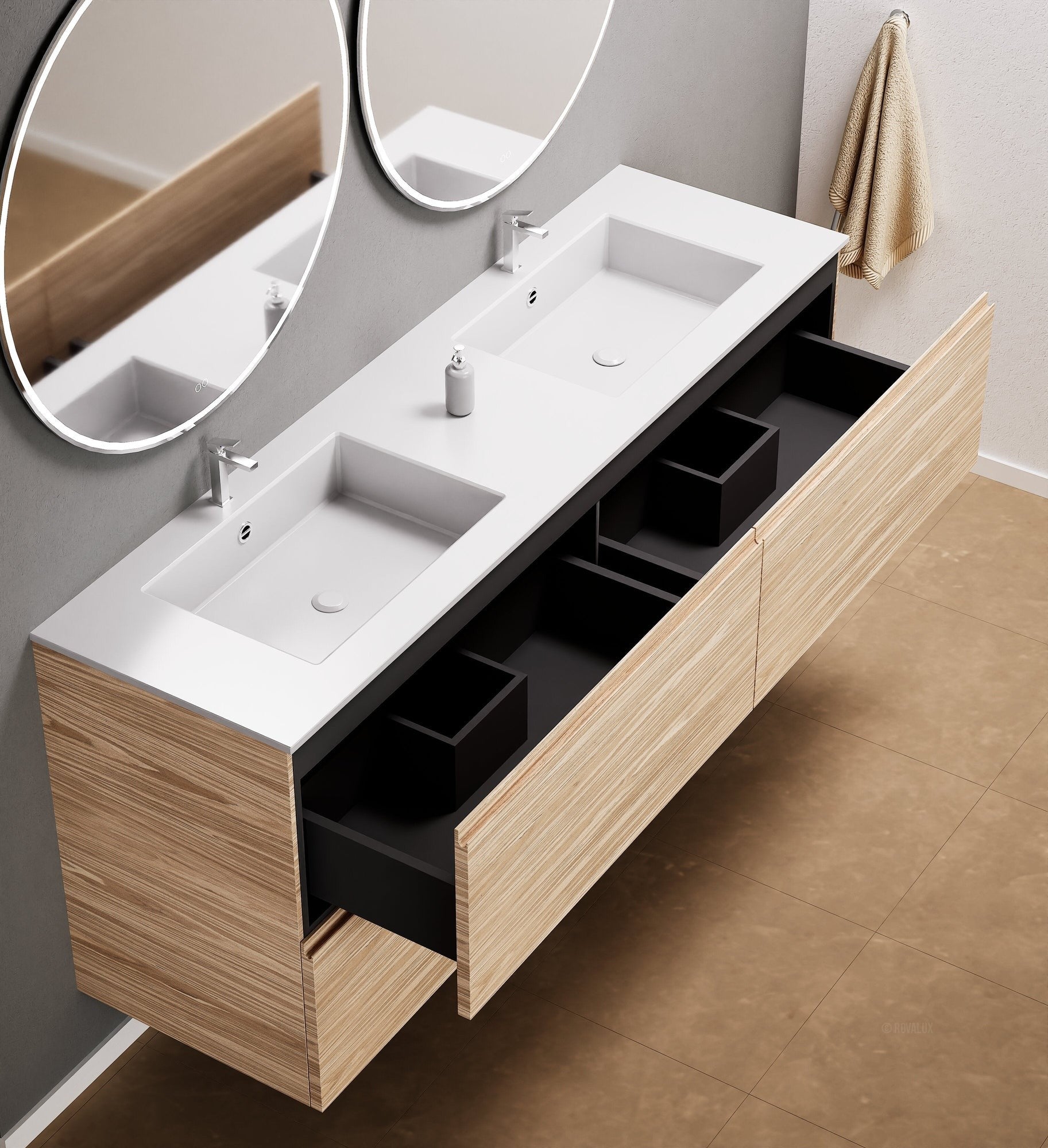 Aurora – Double Corian® Basin Unit with 4 Drawers - ROVALUX