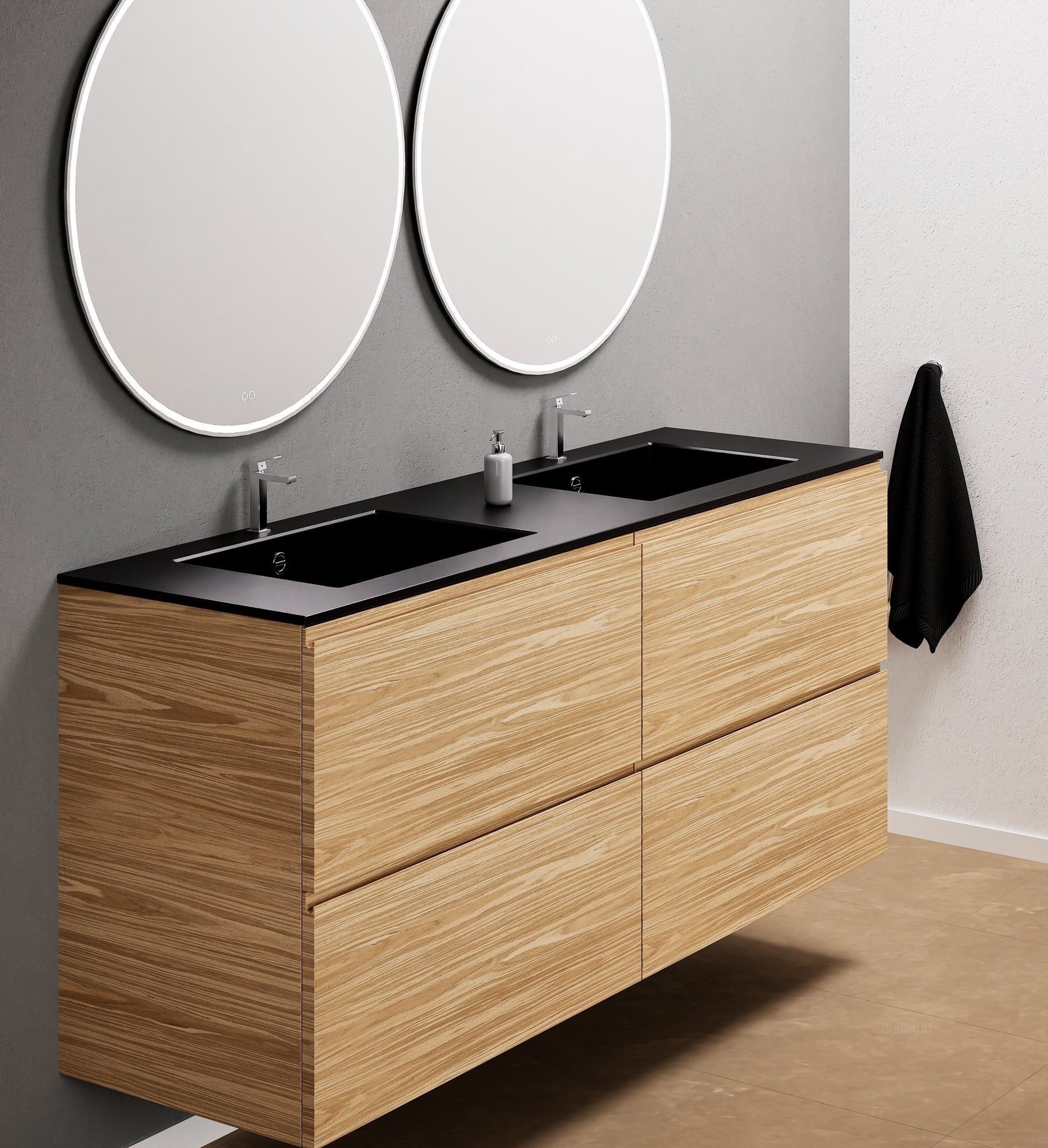 Aurora – Double Corian® Basin Unit with 4 Drawers - ROVALUX