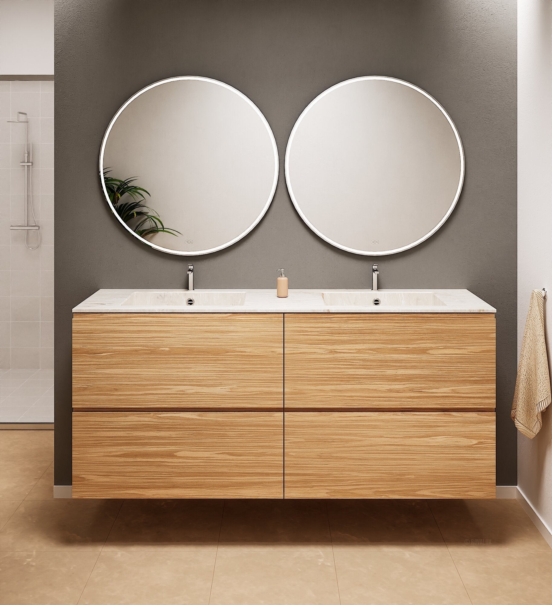 Aurora – Double Corian® Basin Unit with 4 Drawers - ROVALUX