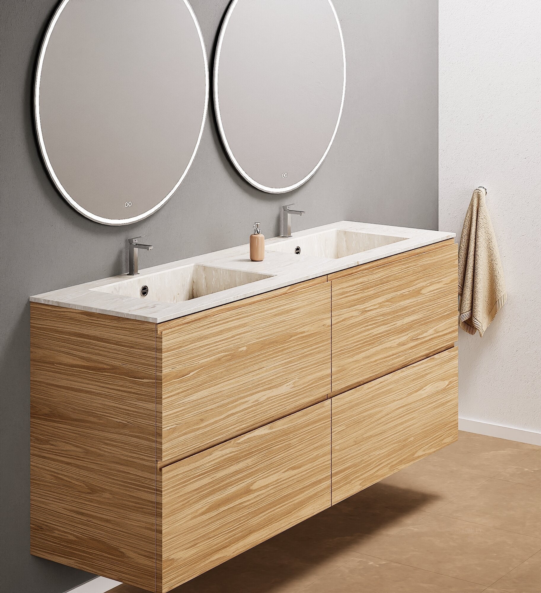 Aurora – Double Corian® Basin Unit with 4 Drawers - ROVALUX