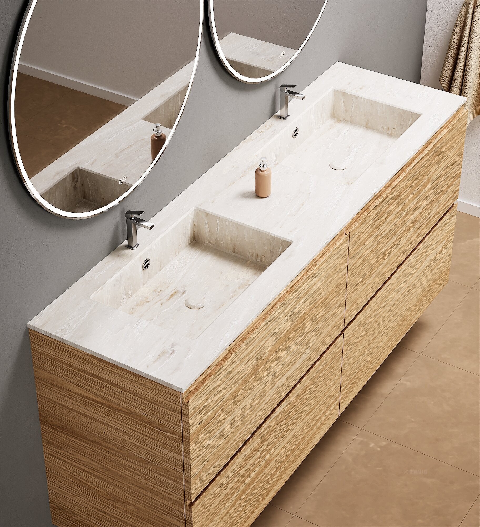 Aurora – Double Corian® Basin Unit with 4 Drawers - ROVALUX