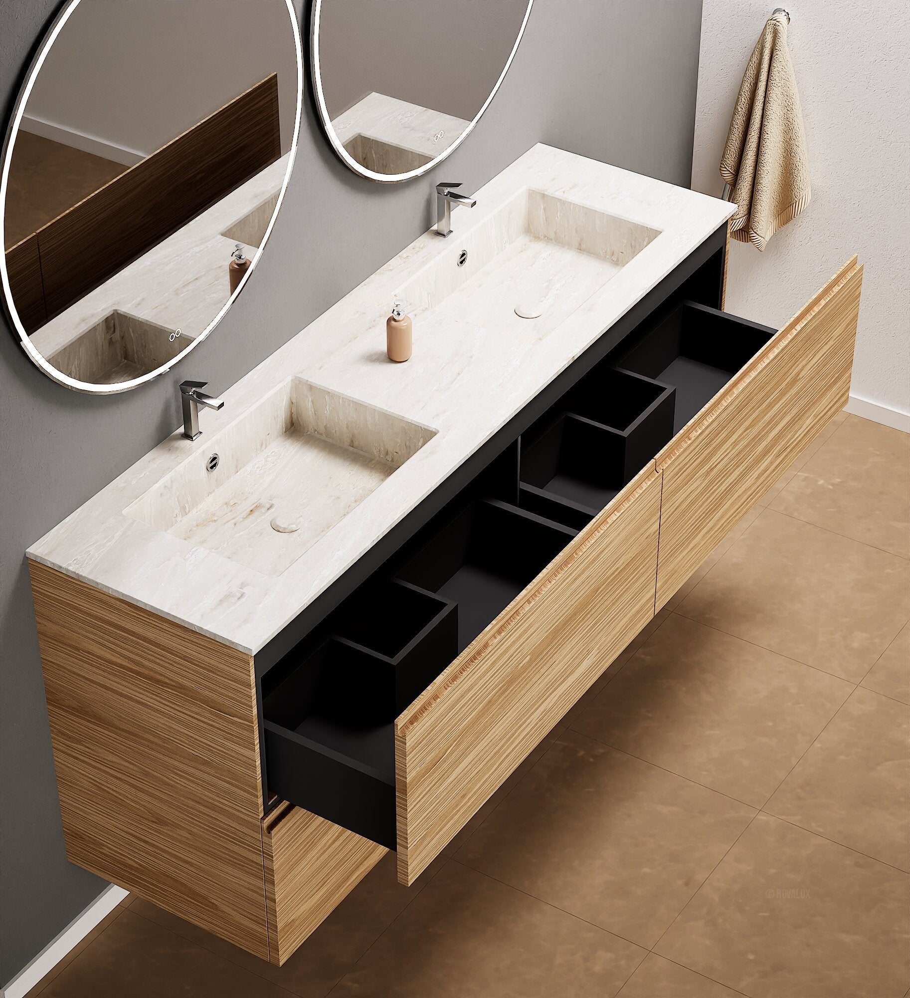 Aurora – Double Corian® Basin Unit with 4 Drawers - ROVALUX