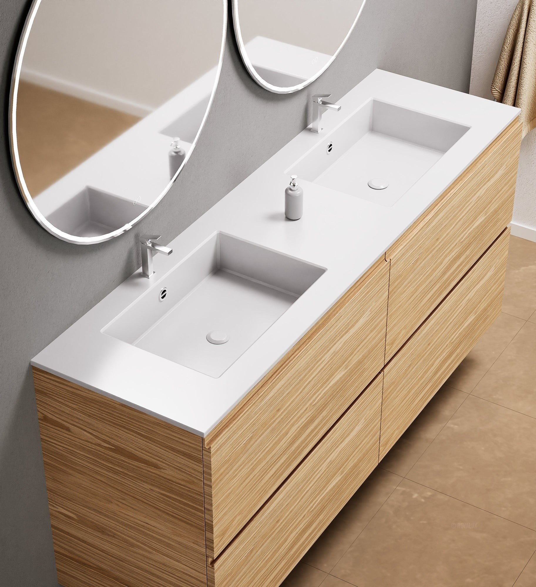 Aurora – Double Corian® Basin Unit with 4 Drawers - ROVALUX