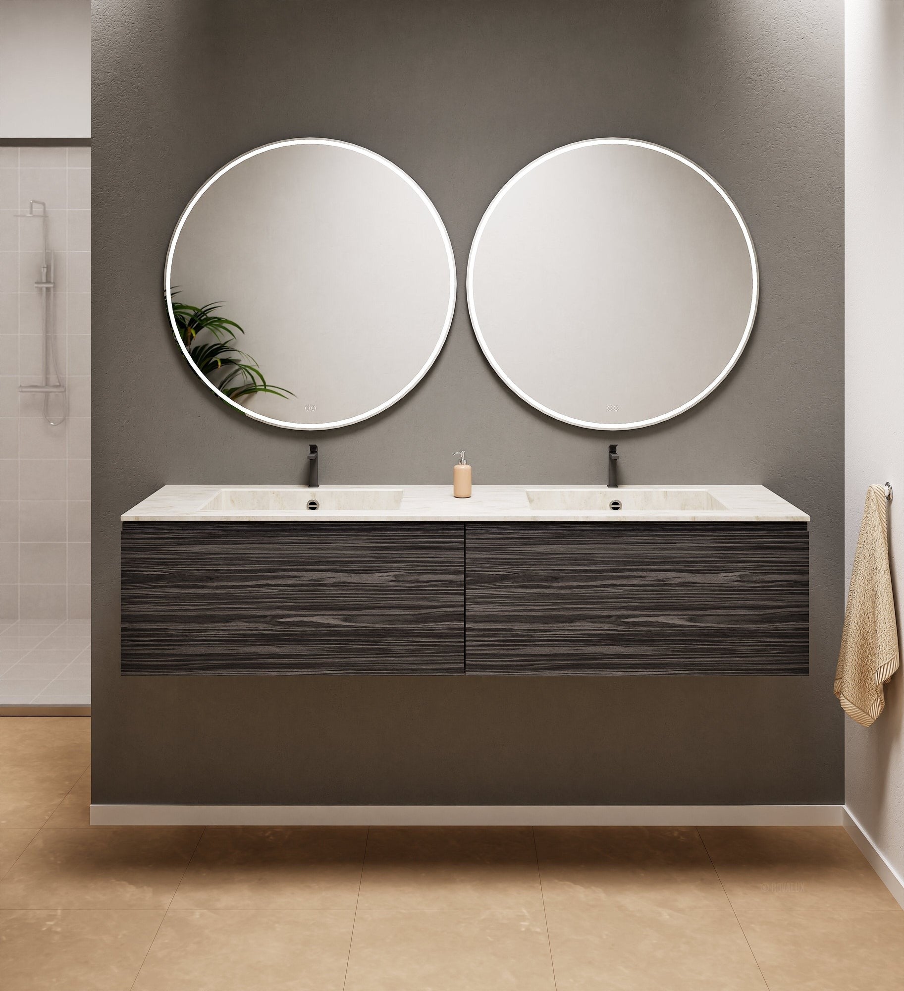 Aurora Double Set – Corian double Sinks & Countertop with 2 Drawers Vanity - ROVALUX