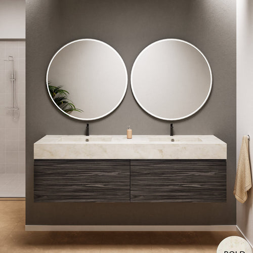 Aurora Double Set – Corian double Sinks & Countertop with 2 Drawers Vanity - ROVALUX