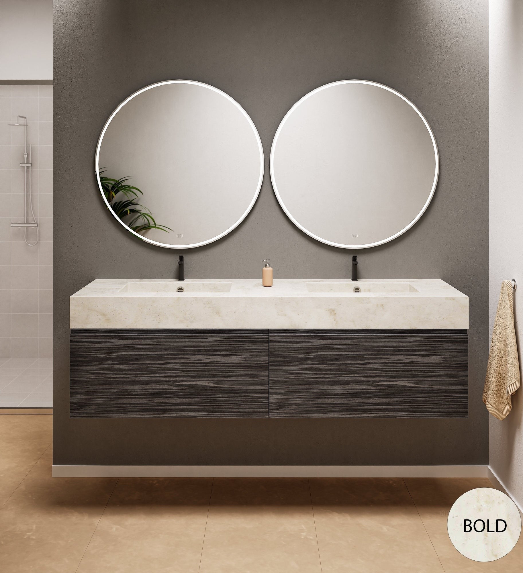 Aurora Double Set – Corian double Sinks & Countertop with 2 Drawers Vanity - ROVALUX