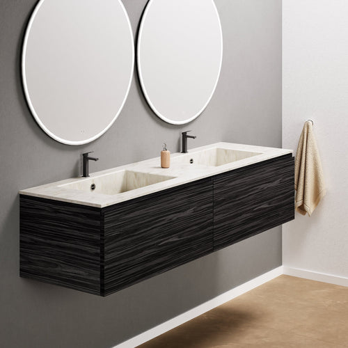 Aurora Double Set – Corian double Sinks & Countertop with 2 Drawers Vanity - ROVALUX