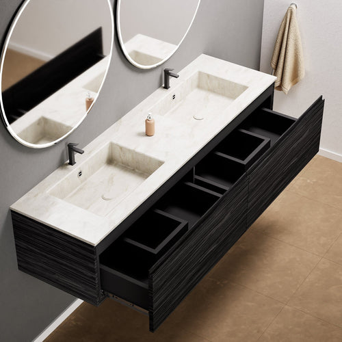 Aurora Double Set – Corian double Sinks & Countertop with 2 Drawers Vanity - ROVALUX